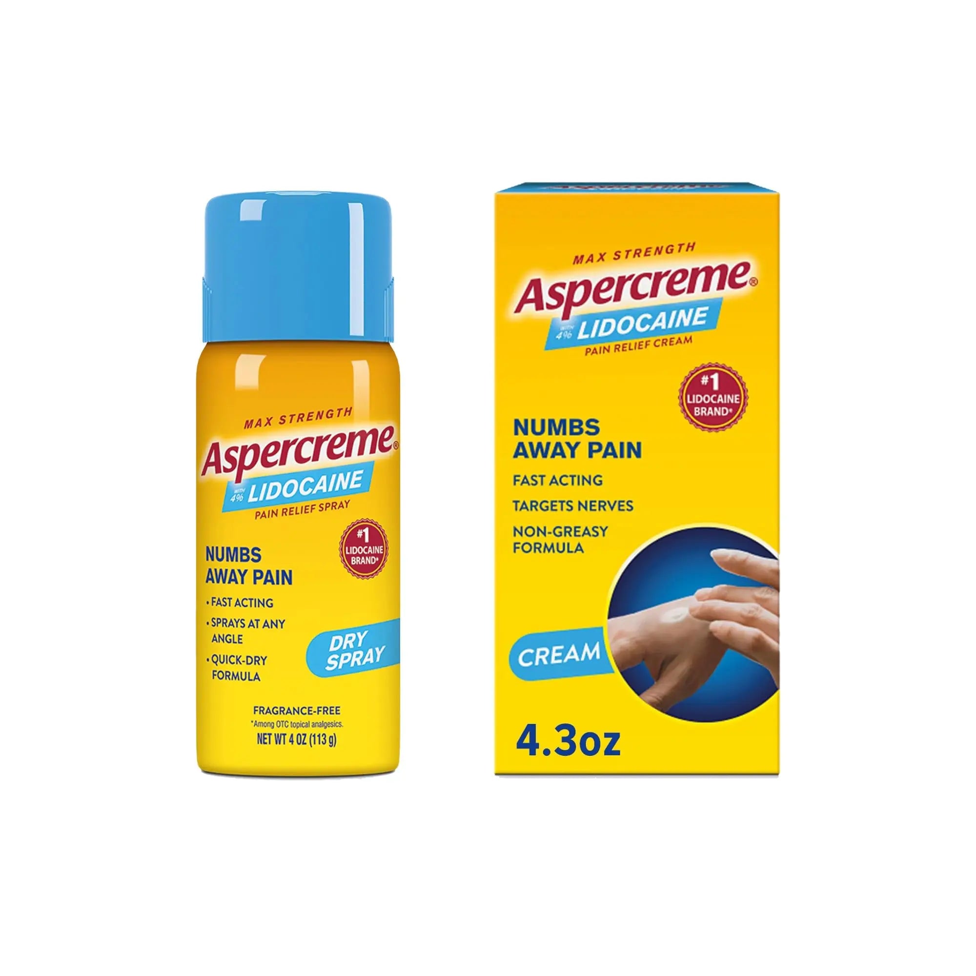 Aspercreme Max Strength Lidocaine Pain Relief Dry Spray 4 oz. Odor Free with Lidocaine Maximum Strength Pain Relief Cream, 4.3 Oz Aspercreme uk supplements