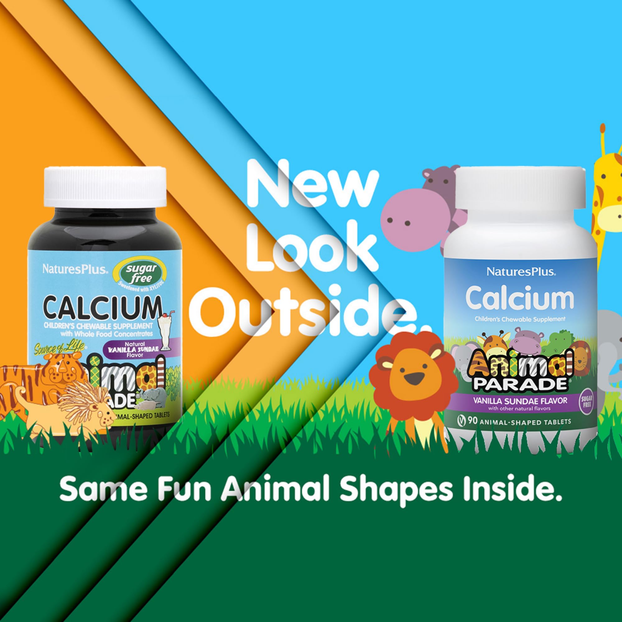 NaturesPlus Animal Parade Sugar-Free Children's Calcium, Vanilla Sundae Flavor - 90 Chewable Animal Shaped Tablets, Pack of 2 - Magnesium for Bone Health - Gluten Free - 90 Servings NaturesPlus uk supplements