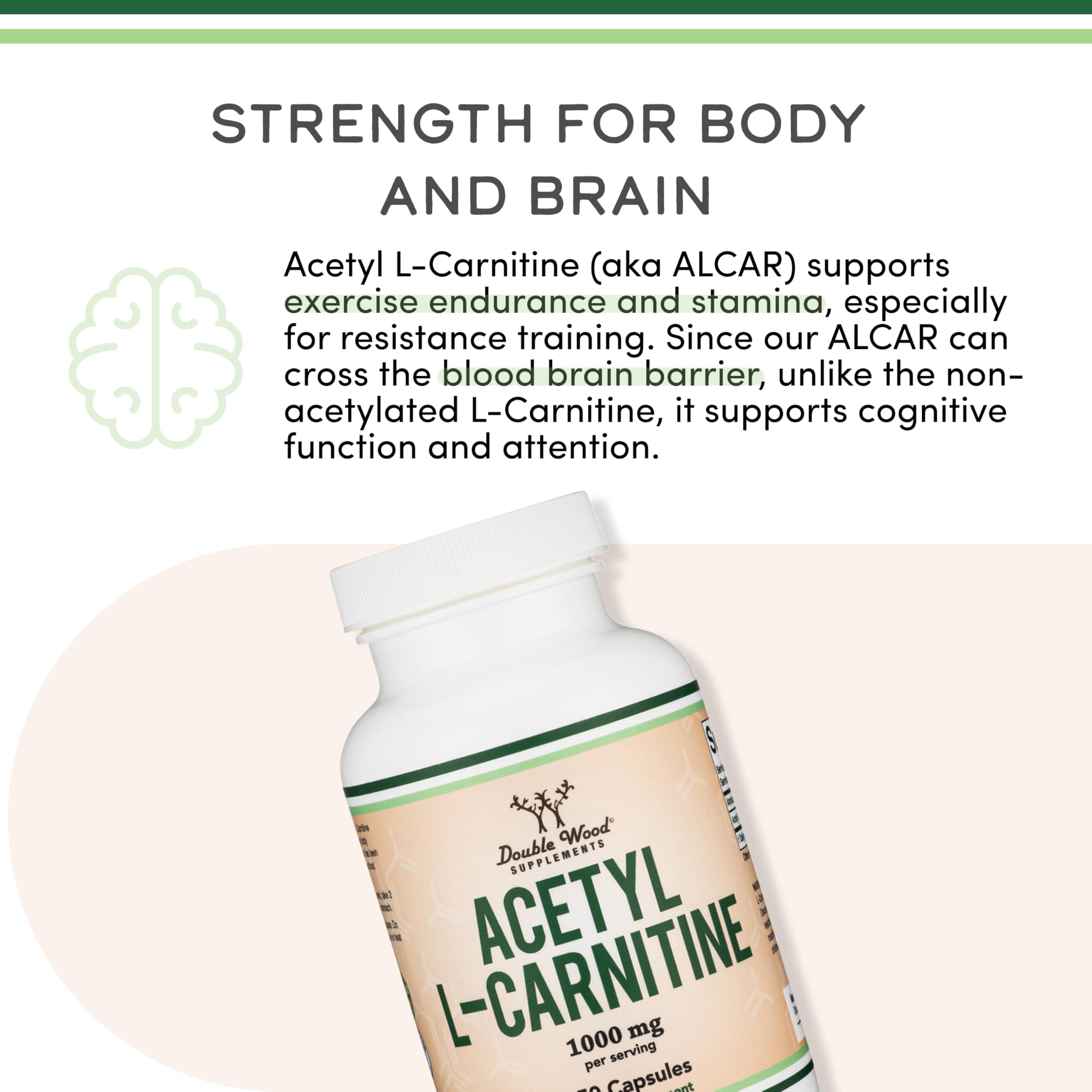 Acetyl L-Carnitine 1,000mg Per Serving, 150 Capsules (ALCAR for Brain Function Support, Memory, Attention, and Stamina) Acetyl L Carnitine That is Third Party Tested by Double Wood Double Wood Supplements uk supplements