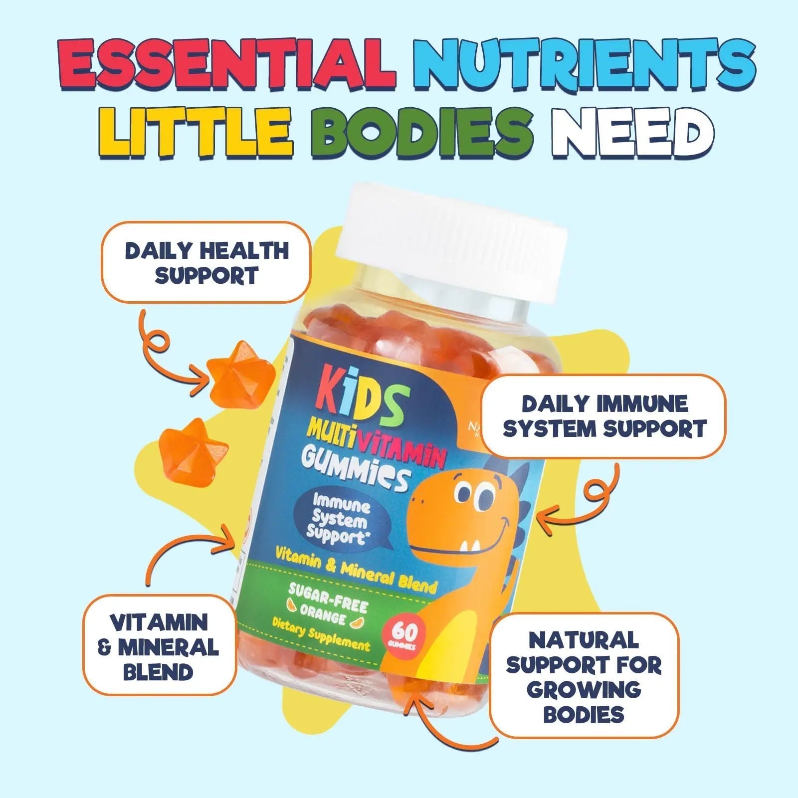 Kids Multivitamin Gummies - Improved Sugar-Free Formula - 100% Daily Folate, Kids Vitamins with Essential Vitamins A, C, D3, E, B6, B12 Nature's Nutrition uk supplements
