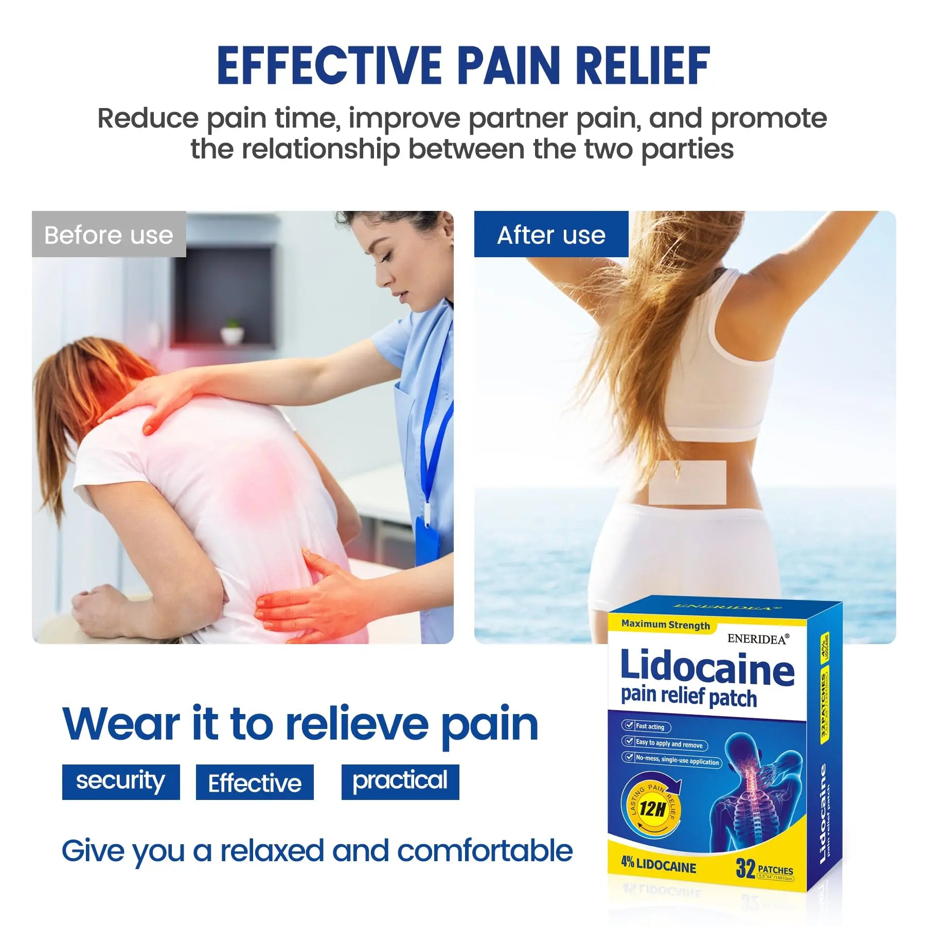 ENERIDEA Lidocaine Gel Pain Relief Patch for Sensitive Skin - Breathable & Hypoallergenic, Flexible Adhesion for Daily Muscle & Joint Comfort - 12 Hour Pain Relief (32 Patches) ENERIDEA uk supplements