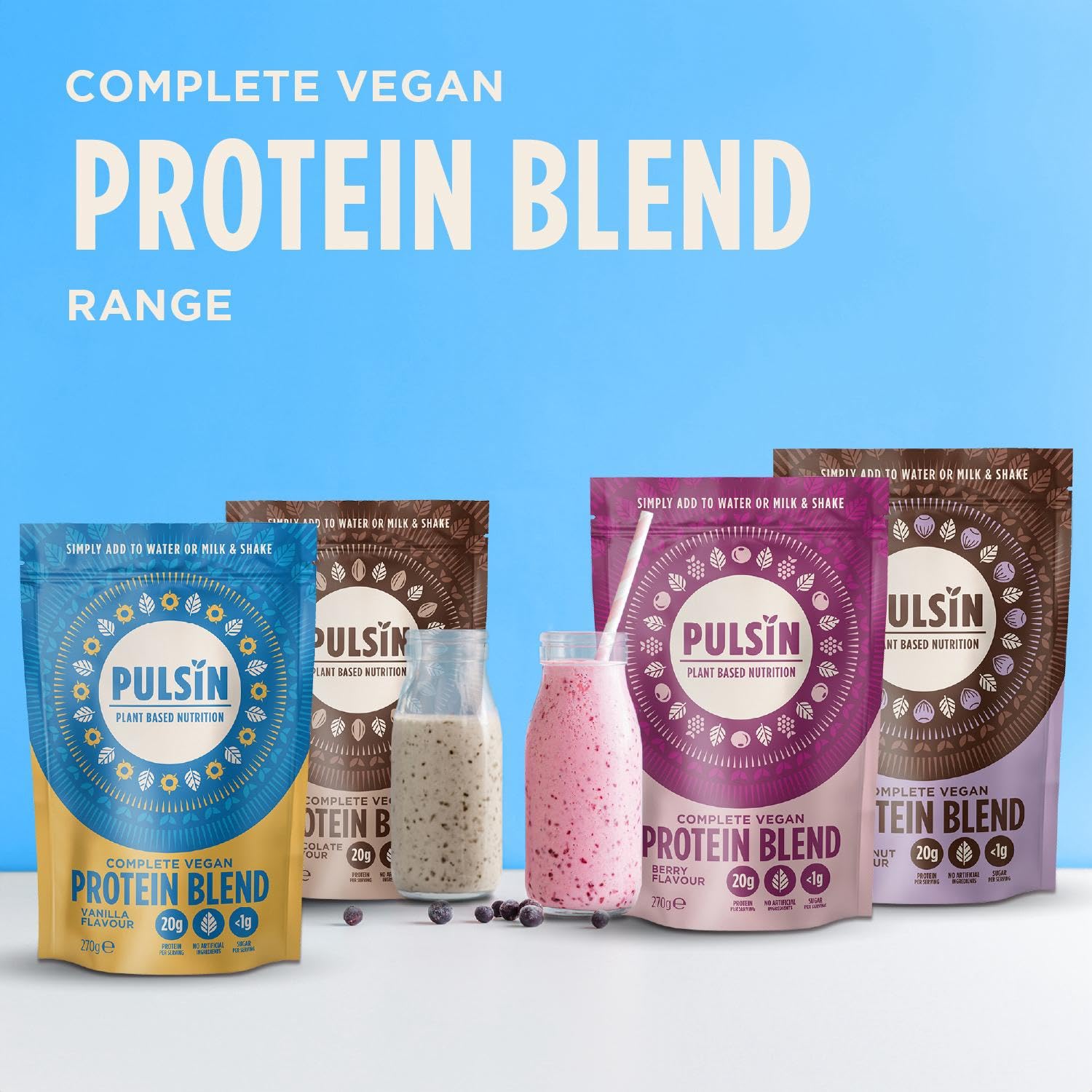 Pulsin plant based nutrition,Complete vegan protein blend,Vanilla flavour 270 g Pulsin uk supplements