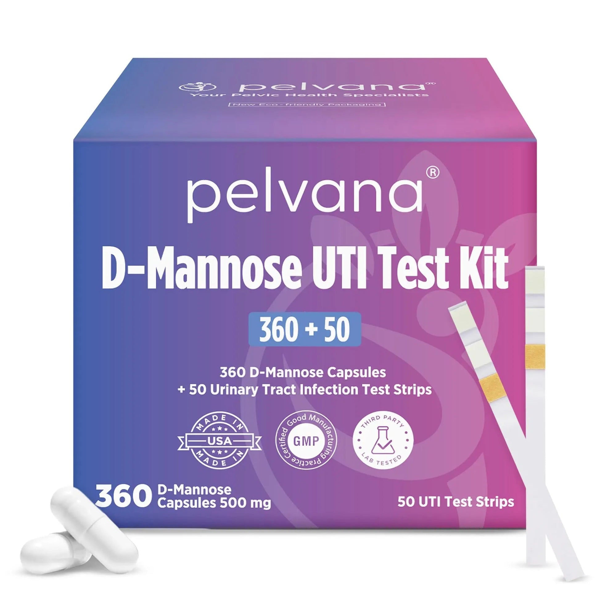 Pelvana D-Mannose UTI Kit for Women – UTI Test Strips & D-Mannose Supplement, At-Home Testing, Maintains Healthy Urinary Tract Balance, Flushes Impurities – 3 Bottles (120 Capsules) + 50 Test Strips Pelvana uk supplements