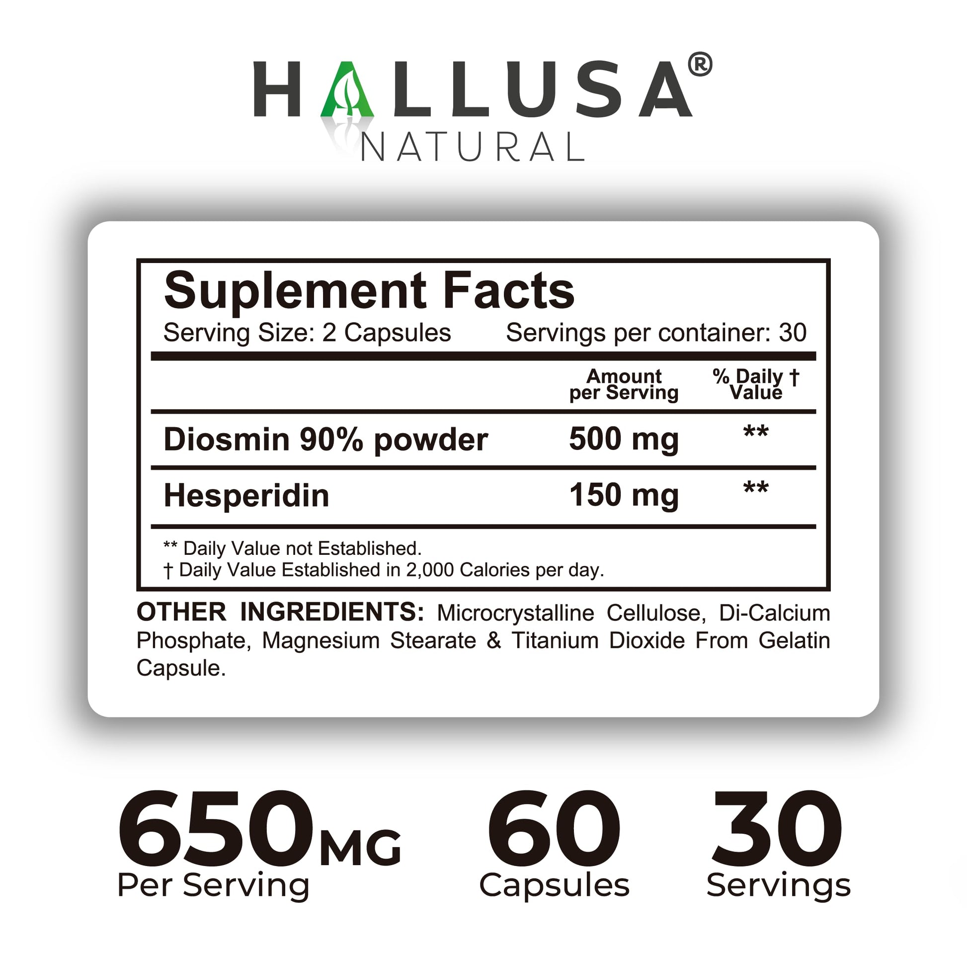 Hallosmine Ultra 650mg Diosmin Hesperidin, 60 Capsules + FREE Leg Cream with Diosmin, Hesperidin & Horse Chestnut, 4 oz | Blood Circulation & Vein Support Supplement, GMO Free, Gluten Free Hallusa Natural uk supplements