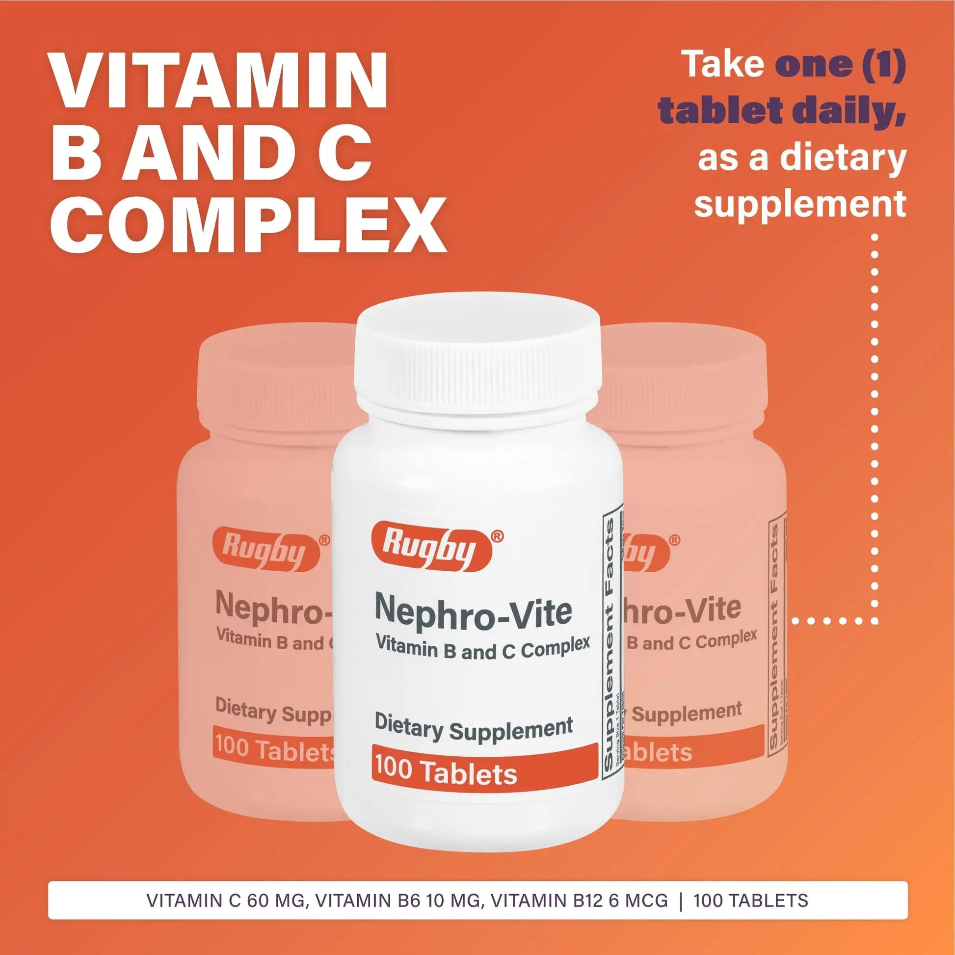 Rugby Nephro-Vite Vitamin B and C Complex Tablets - Dietary Supplement - 100 Count (1 Pack) RUGBY LABORATORIES uk supplements