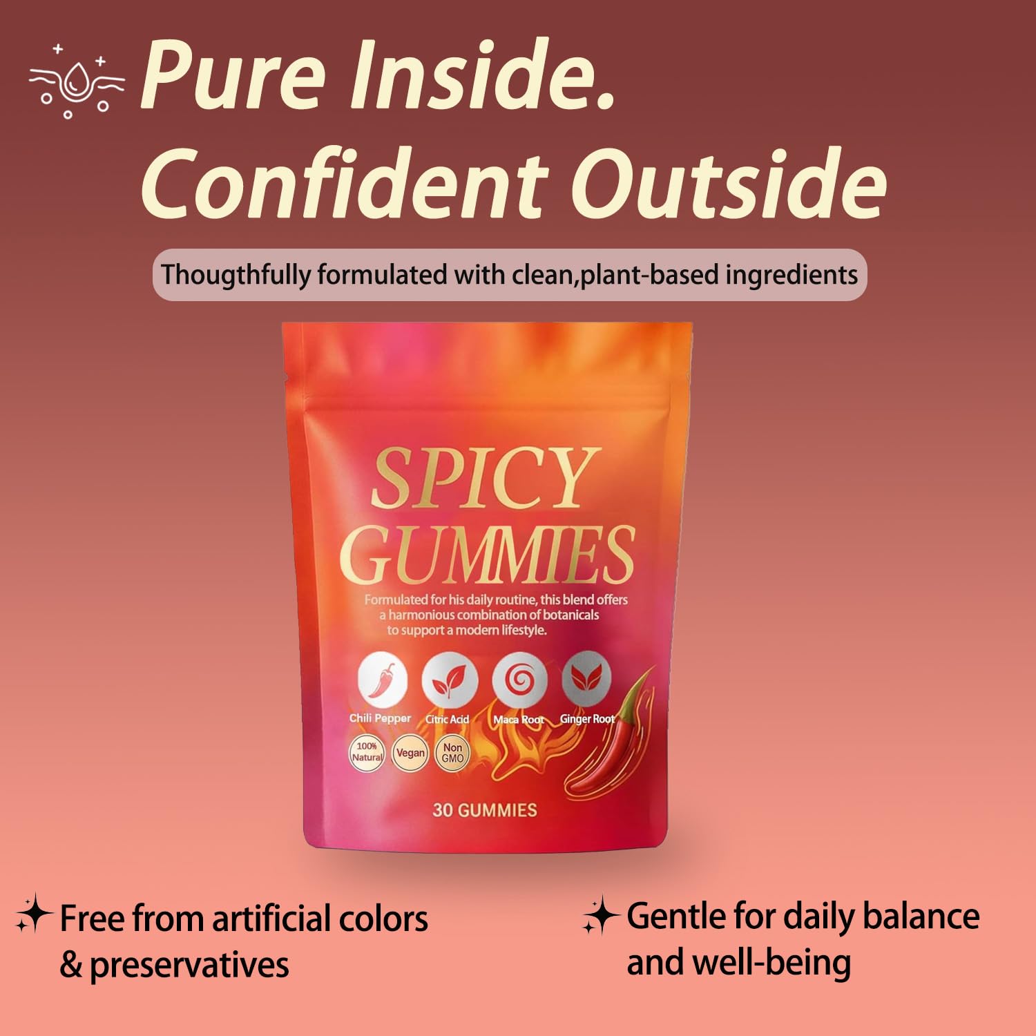 Spicy Gummy, Hot Peach Gummies – Natural Chili Flavor, Promote Calmness and Intimacy Wellness, 30 Gummies Voererh uk supplements