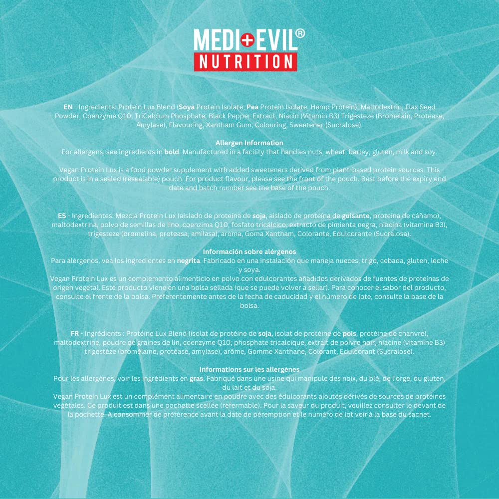 Medi-Evil Nutrition Vegan Protein Powder, Natural Ingredients, Gluten Free and Vegetarian Medi-Evil uk supplements