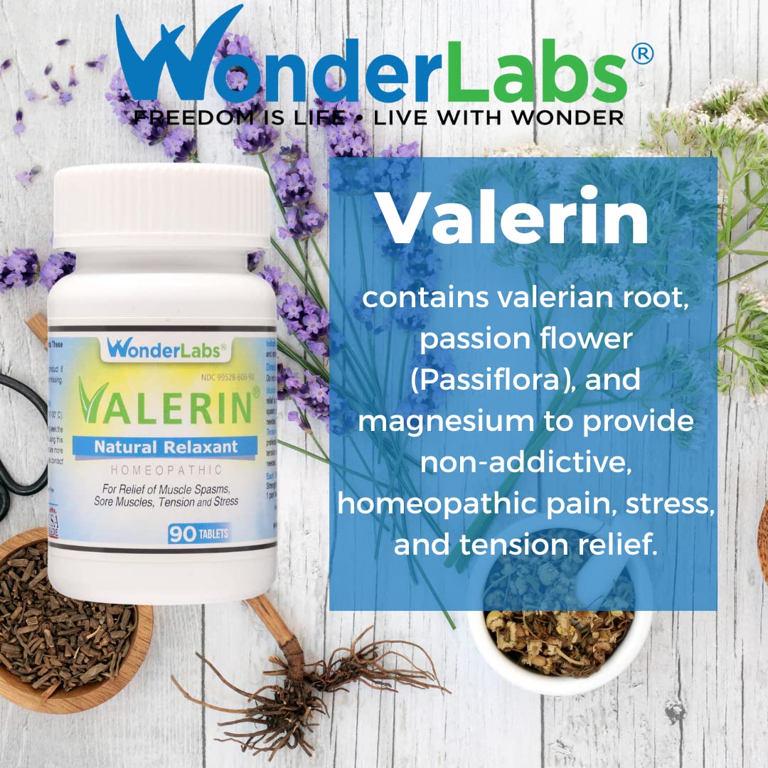 Valerian Natural Relaxant for Tension Relief, Stress Relief, Leg Cramp Relief and Other Muscle Cramps Magnesium, Passion Flower, & Valerian Root Muscle Relaxant - (90ct) Wonder Laboratories uk supplements