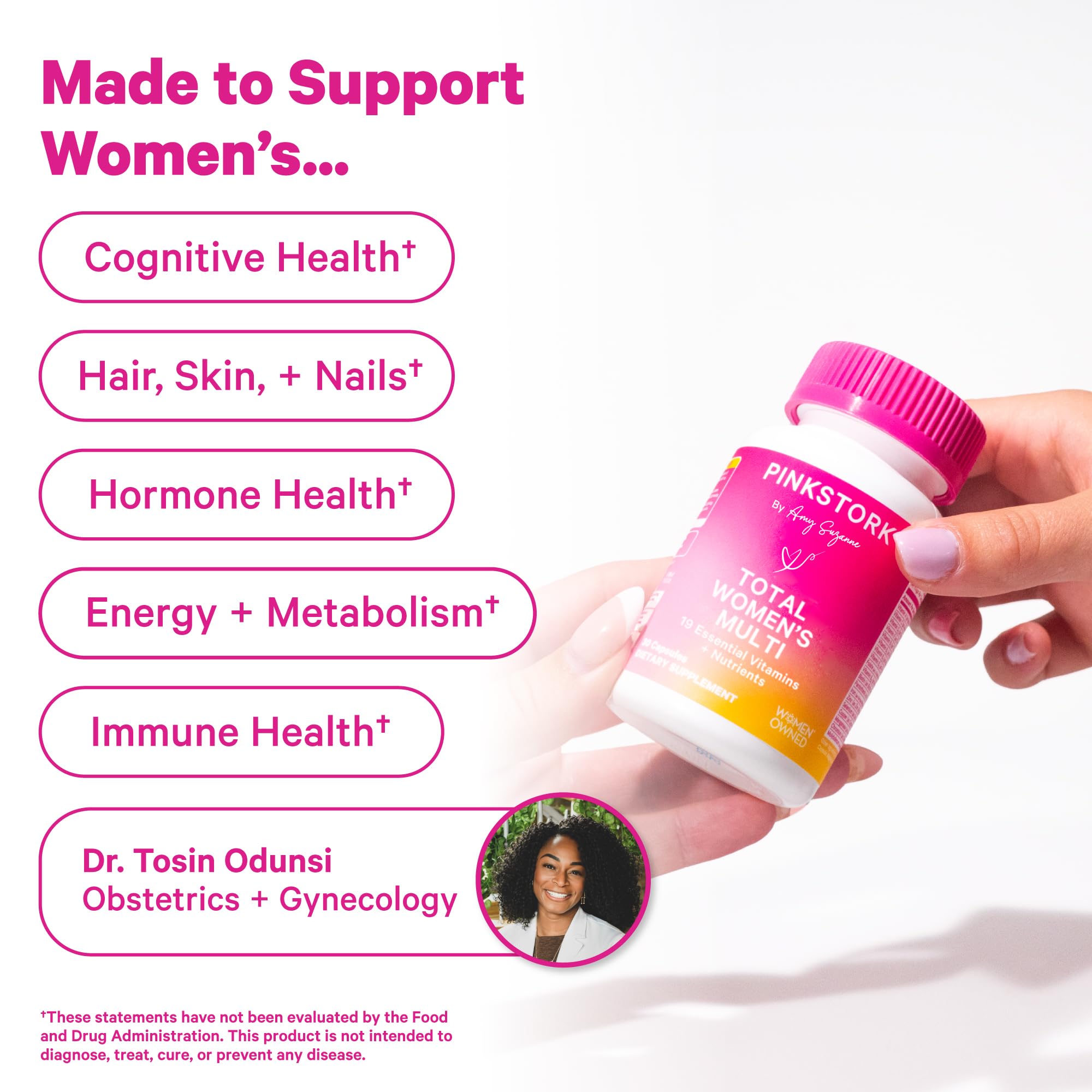 Pink Stork Total Women's Multivitamin - 19 Essential Vitamins for Women & Nutrients – Energy, Metabolism, Hormone, Immune & Mood Support – B6, B12, Biotin, Iron & Zinc – 30 Capsules Pink Stork uk supplements