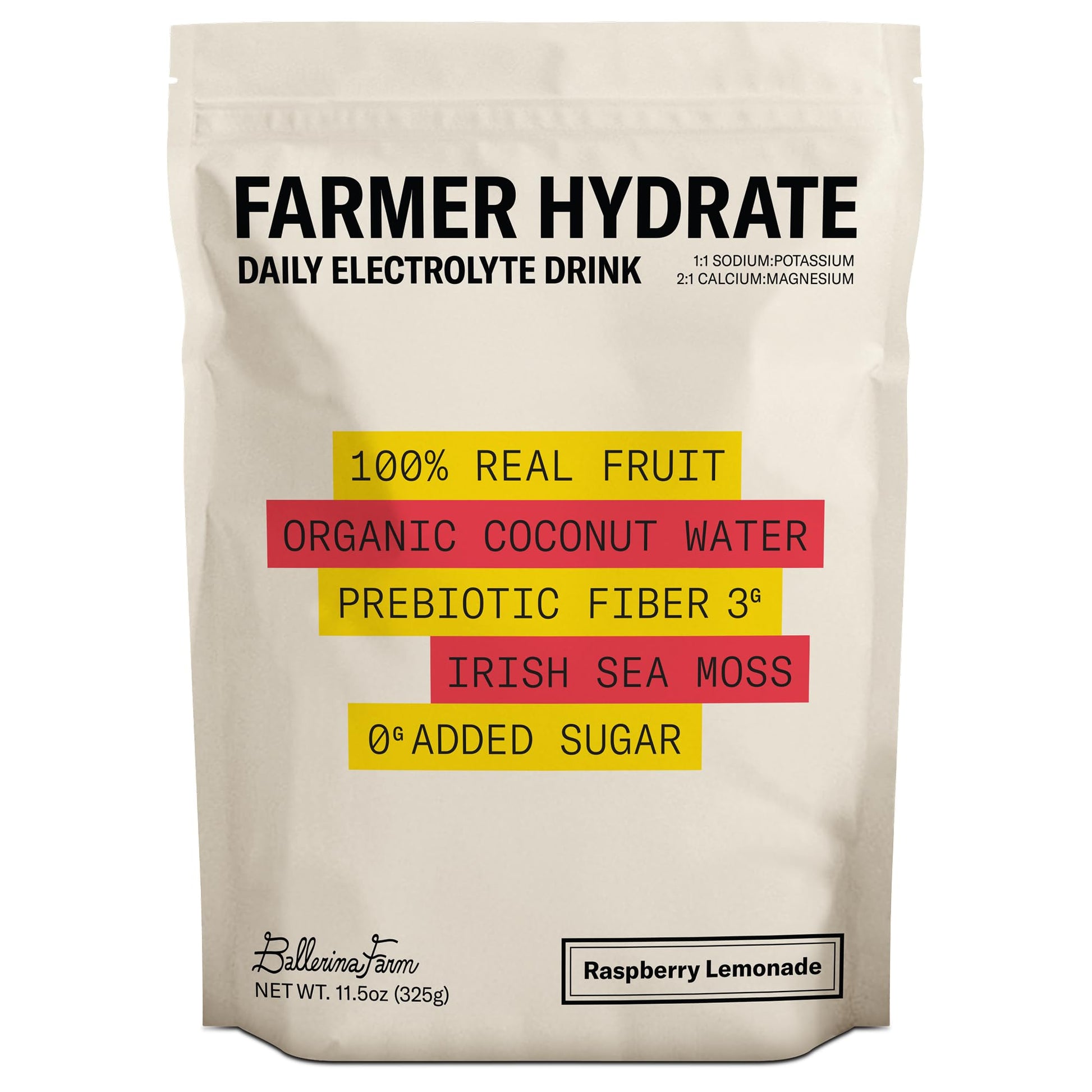 Ballerina Farm Farmer Hydrate, Daily Electrolytes Powder, Raspberry Lemonade, Hydration Drink Mix with Organic Coconut Water, Irish Sea Moss, Sea Salt, Prebiotic Fiber, No Added Sugar, 25 Servings Ballerina Farm uk supplements
