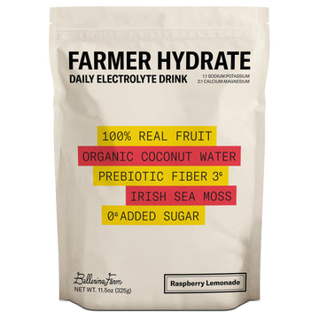 Ballerina Farm Farmer Hydrate, Daily Electrolytes Powder, Raspberry Lemonade, Hydration Drink Mix with Organic Coconut Water, Irish Sea Moss, Sea Salt, Prebiotic Fiber, No Added Sugar, 25 Servings Ballerina Farm uk supplements