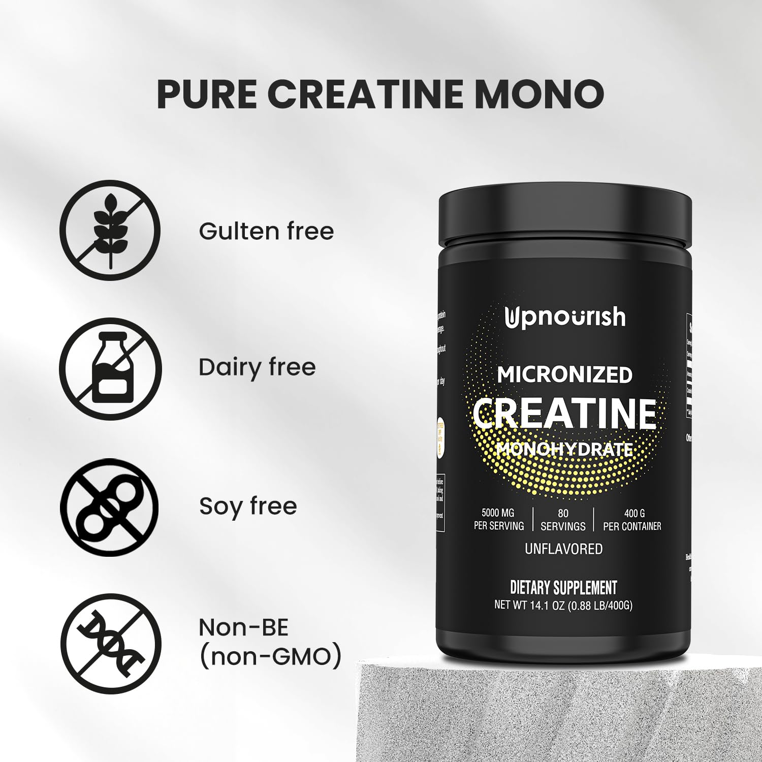 UpNourish Micronized Creatine Monohydrate Powder 400 G - Unflavored Vegan for Pre Workout, Muscle Building Pure Women and Men Instantized Supplement, 80 Servings 14.1096 Ounce UpNourish uk supplements