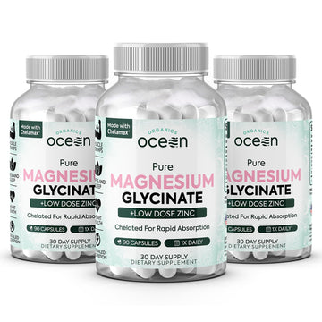 Organics Ocean Pure Magnesium Glycinate with Zinc - Maximum Strength Chelated Magnesium Supplement for Women and Men for Muscle Cramps and Sleep Support - 3 Bottles Organics Ocean uk supplements