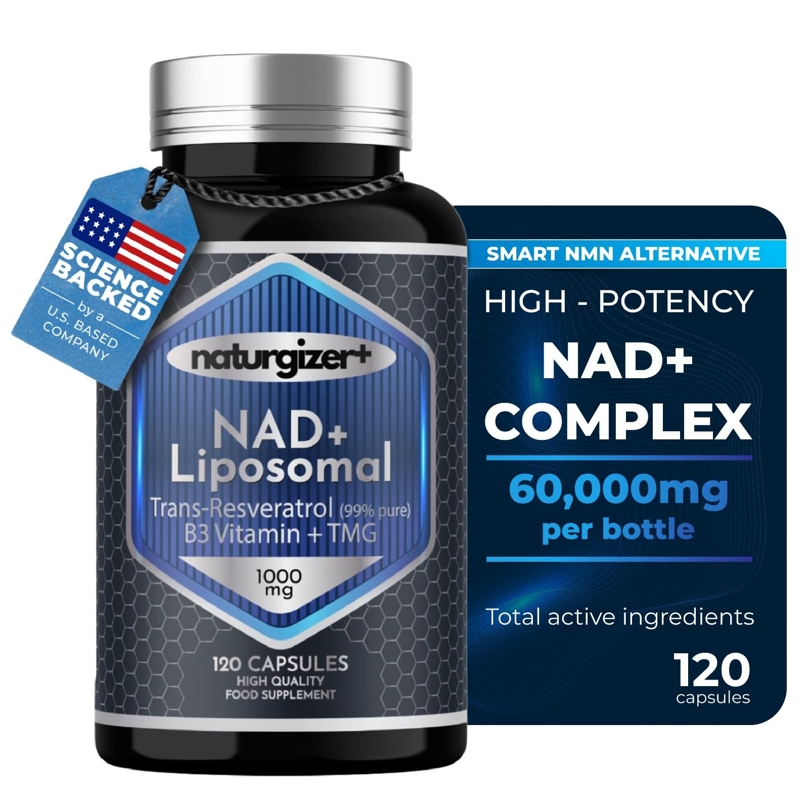 naturgizer+ Liposomal NAD+ Supplement with Resveratrol, TMG & Vitamin B3 | 4-in-1 Healthy Aging & Cellular Energy Support | High Absorption NAD Plus for Men & Women Over 40 | 120 Capsules naturgizer+ uk supplements