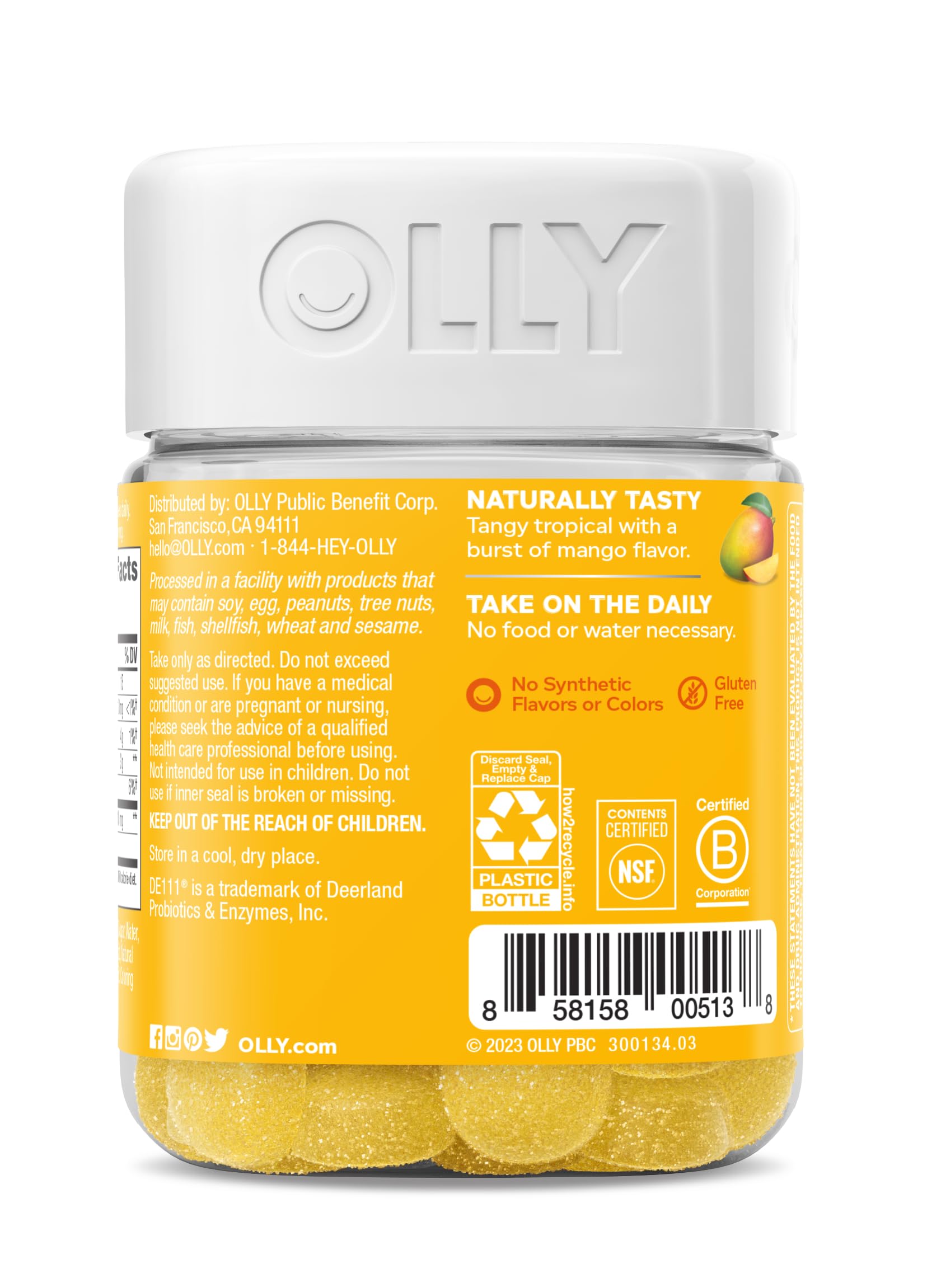 OLLY Probiotic Gummy, Immune and Digestive Support, 1 Billion CFUs, Chewable Probiotic Supplement, Mango, 25 Day Supply - 50 Count OLLY uk supplements