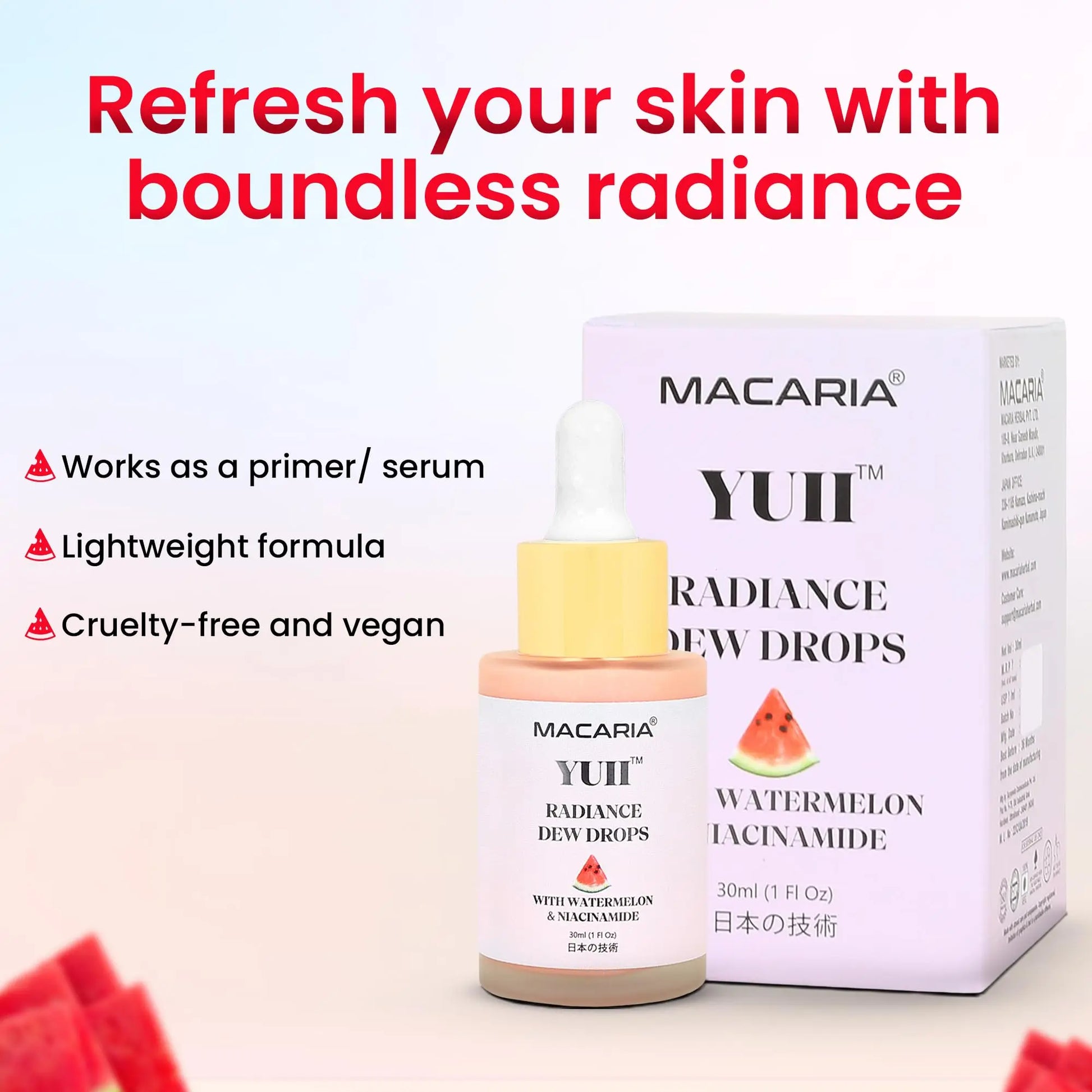 Yuii Niacinamide Serum Dew Drops - Face Moisturizer with Watermelon Fruit Extract - Glow Drops for Skincare and Makeup - Hydrating Formula for Radiant Skin - Pink Finish for Women & Girls MACARIA uk supplements