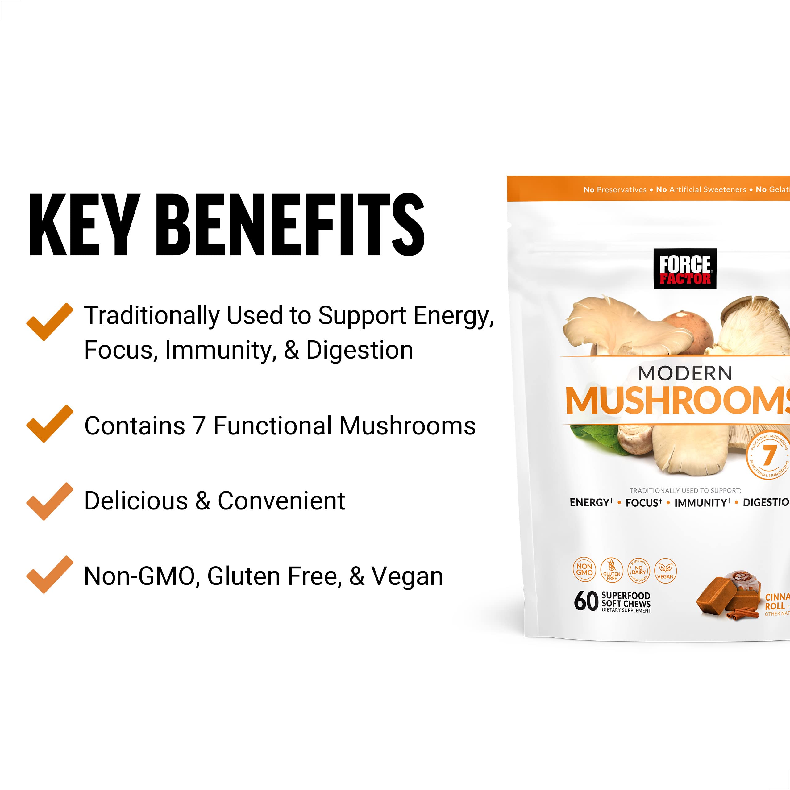 FORCE FACTOR Modern Mushrooms Soft Chews, Mushroom Supplement with Lions Mane Force Factor uk supplements