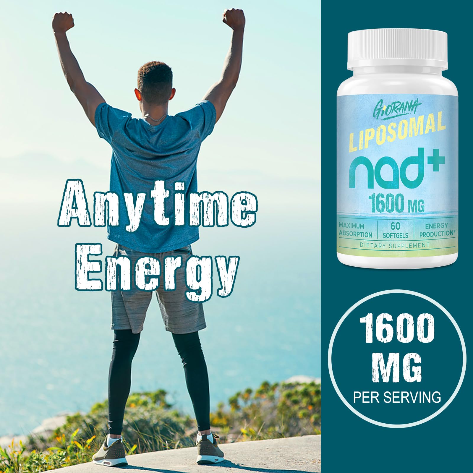 GIORANA 1600 MG Liposomal NAD+ Supplement, NAD+ Boosting Supplement, Superior Absorption, Vitamin B3 for Aging Defense, Longevity, Energy, Repair, Non-GMO, 60 Softgels GIORANA uk supplements