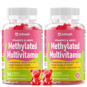 Methylated Vitamin B Complex Gummies for Women & Men, Multivitanins Gummy with Vitamin A, C ,E, Methylfolate & B12, TMG, Calcium, D3 K2 Jabsah uk supplements