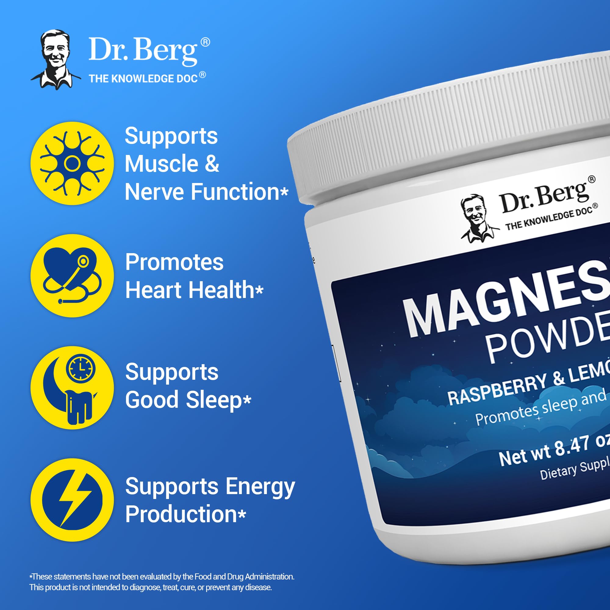 Dr. Berg Magnesium Glycinate Powder for Sleep, Relaxation, & Stress Relief - Now Includes Vitamin D3 & Zinc - Delicious Raspberry & Lemon Flavor (50 Servings) Magnesium Powder - Magnesium Drink Powder Dr. Berg Nutritionals uk supplements