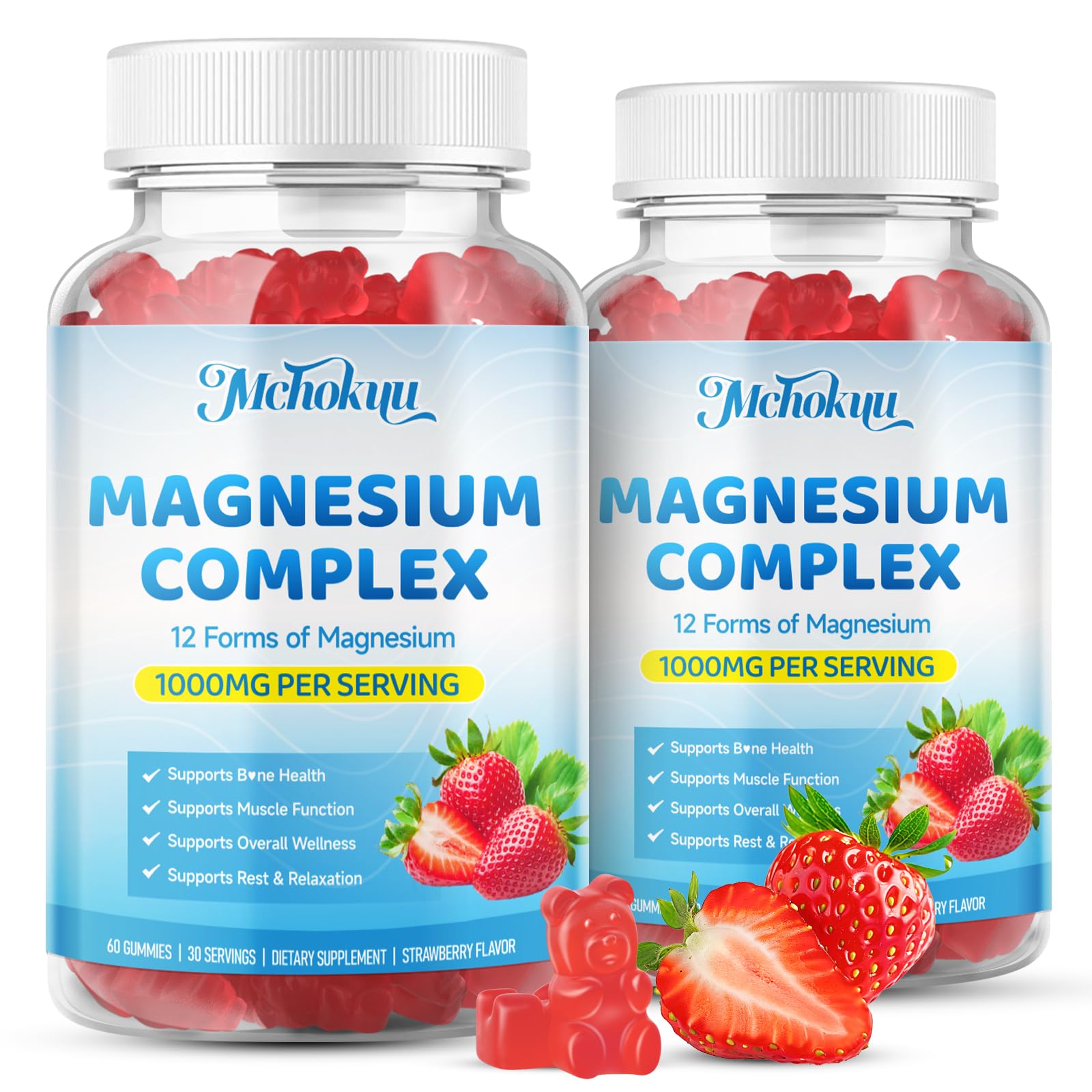 Magnesium Complex Gummies 1000mg | 12-in-1 Magnesium Complex Supplement with Glycinate, Citrate, Malate & Taurate Supports Muscle Function, Bone Health, Rest & Relaxation – Strawberry Flavor, 60 Count Mchokuu uk supplements