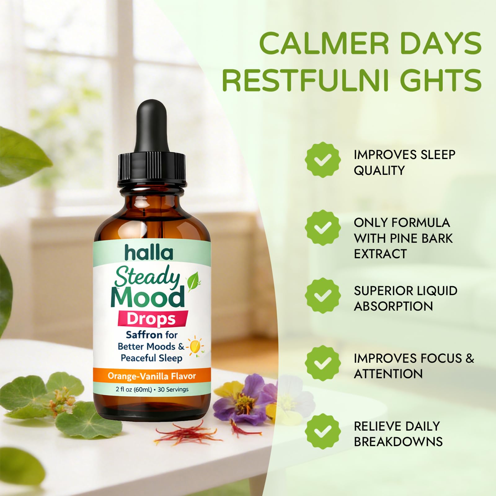 ReviveNerve Halla Steady Mood Drops, with Pine Bark Extract, Orange-Vanilla Flavor - Promotes Mood, Focus, Attention & Sleep Support - Liquid Drops(1pcs) ReviveNerve uk supplements