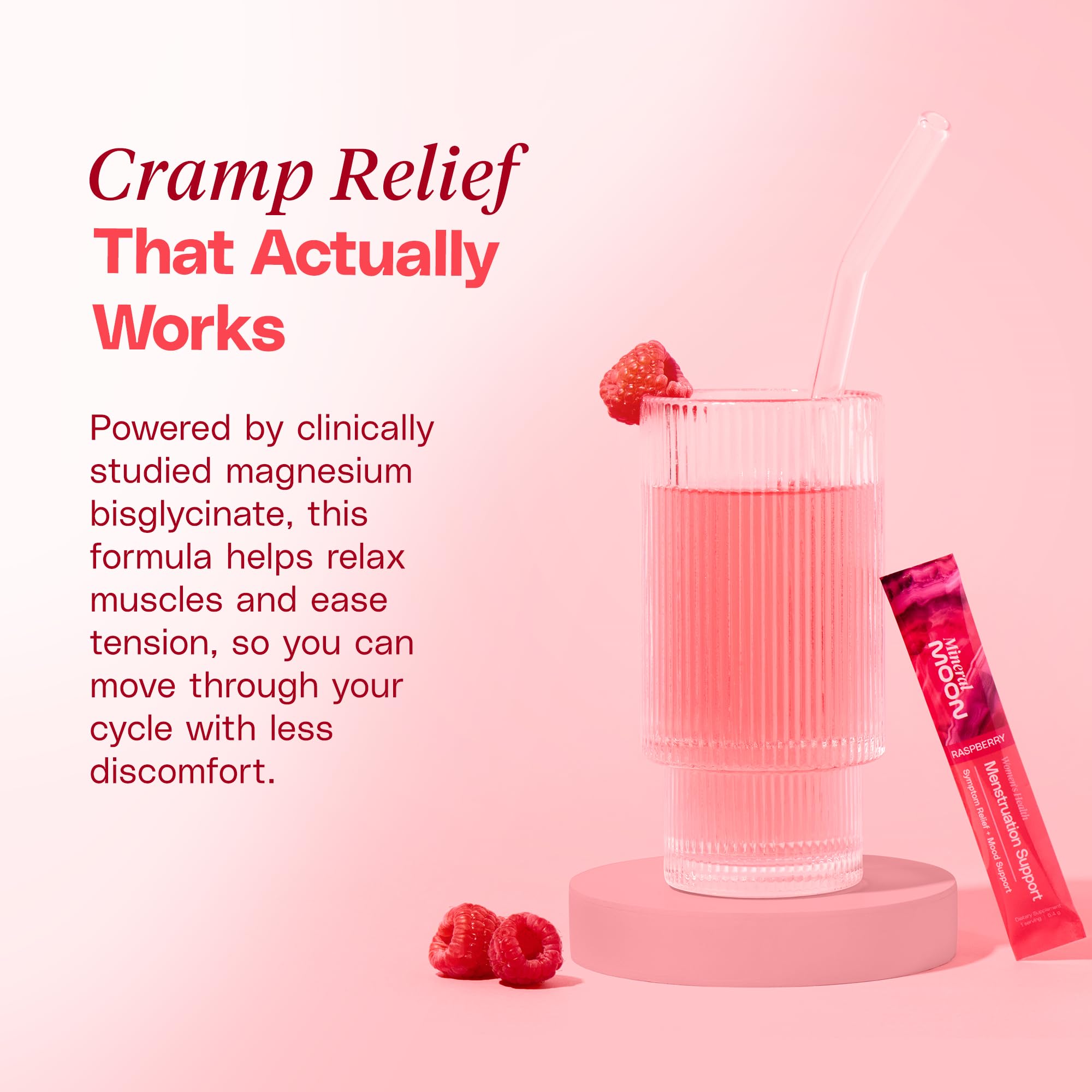 Mineral Moon Premium Menstruation Support - 14 Sachets Raspberry Drink - Hormonal Balance & PMS Support - Reduce Period Cramps, Fatigue & Nausea -with Magnesium Bisglycinate, BenfoPure B1 & Vitamin B6 Mineral Moon uk supplements