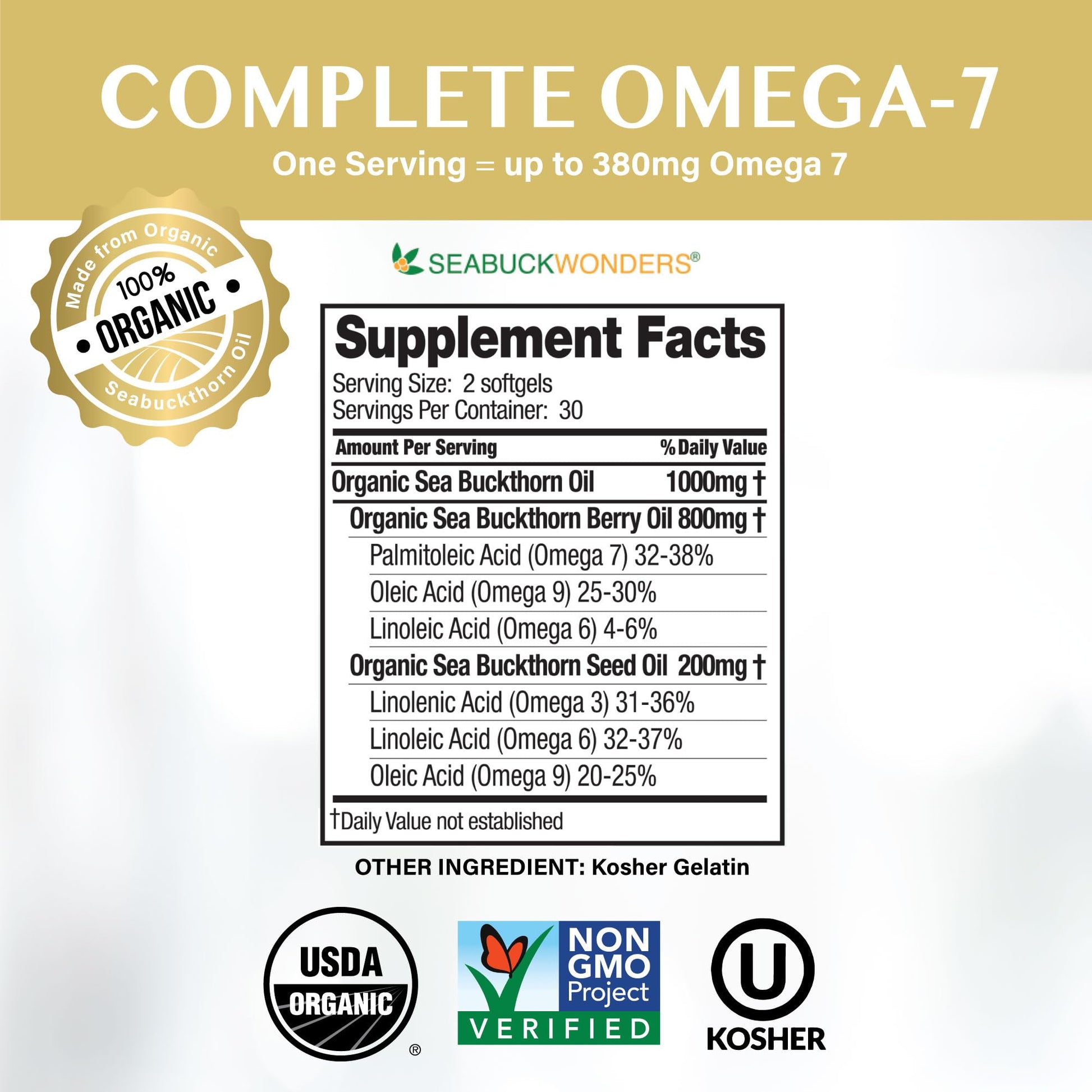 SeabuckWonders Sea Buckthorn Oil Blend, Omega-7 Complete, Max Potency, 120 Count SEABUCKWONDERS uk supplements