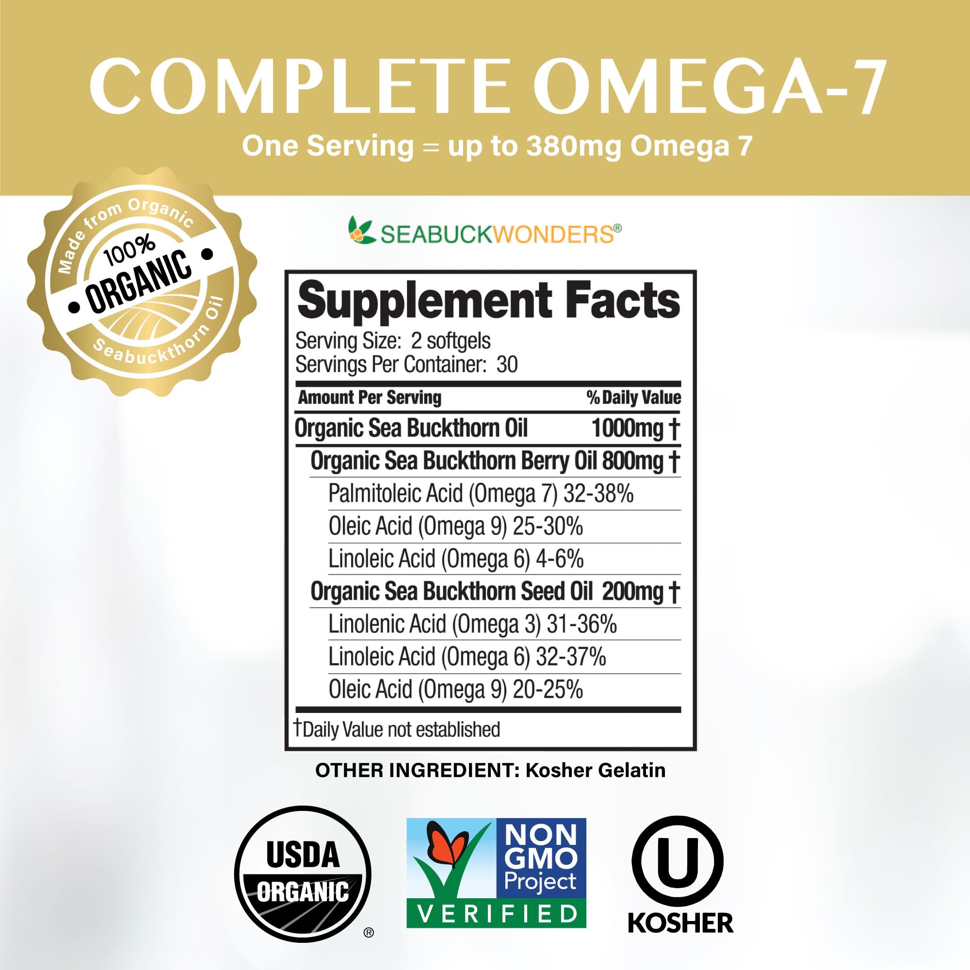 SeabuckWonders Sea Buckthorn Oil Blend, Omega-7 Complete, Max Potency, 120 Count SEABUCKWONDERS uk supplements