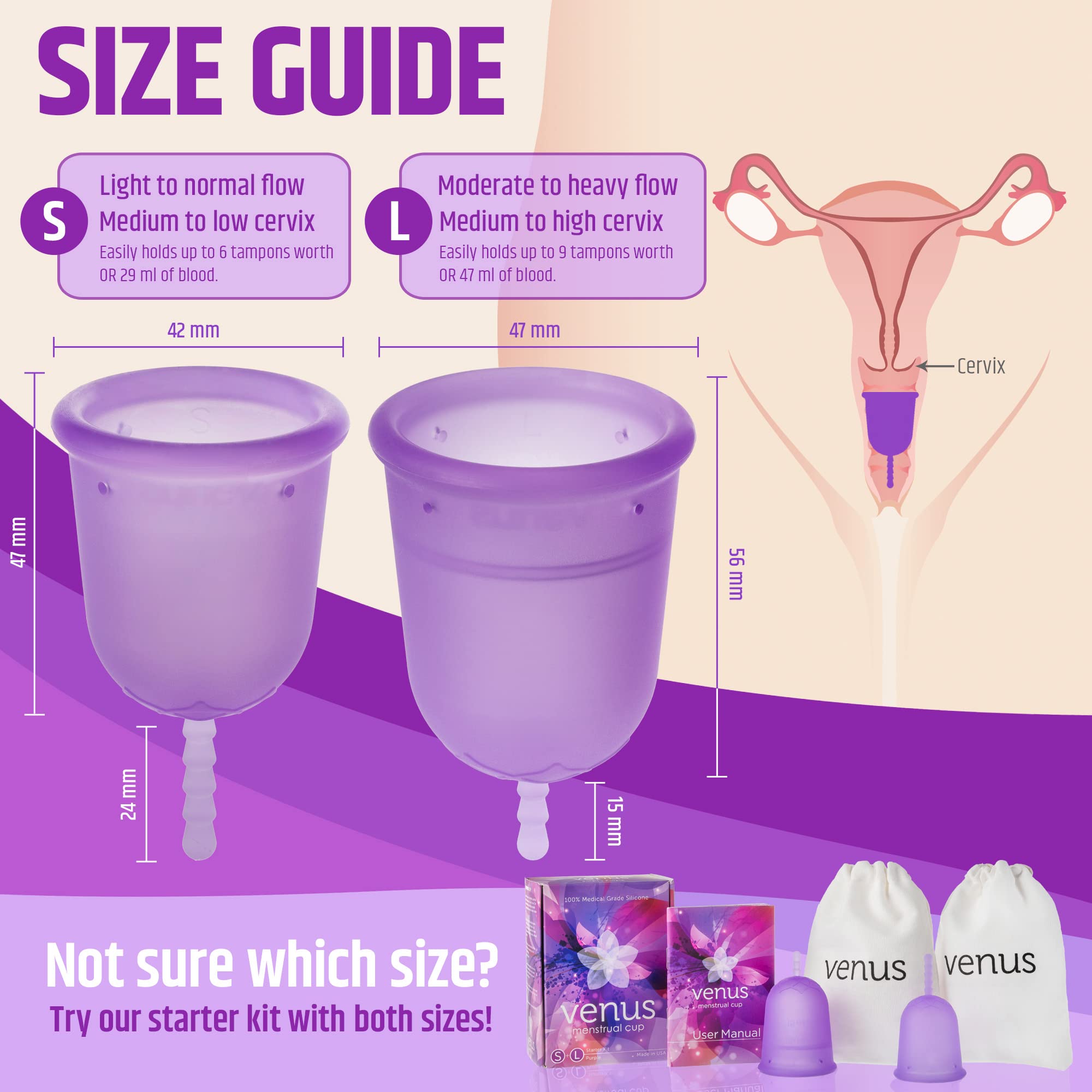 Venus Large Menstrual Cup – High Capacity for Heavy Flow -Made in USA - 100% Medical Grade Silicone VENUS uk supplements