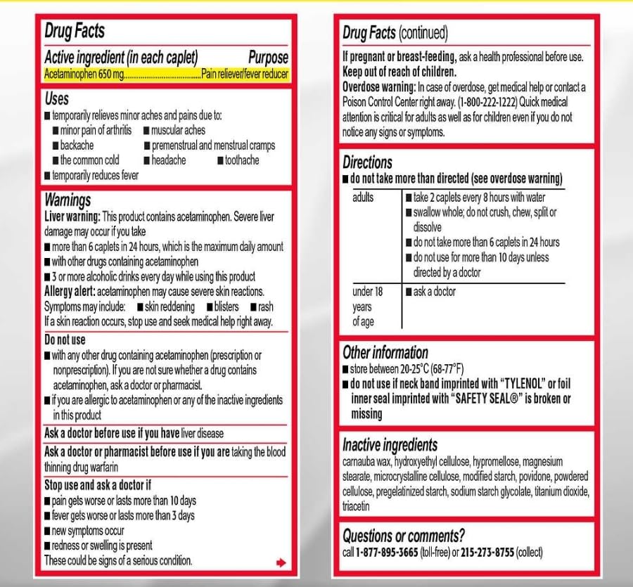 Tylenol Arthritis Pain Extended Release Tablets with Acetaminophen for Joint Pain, 290 Caplets (Pack of 2) (Package May Vary) Tylenol uk supplements