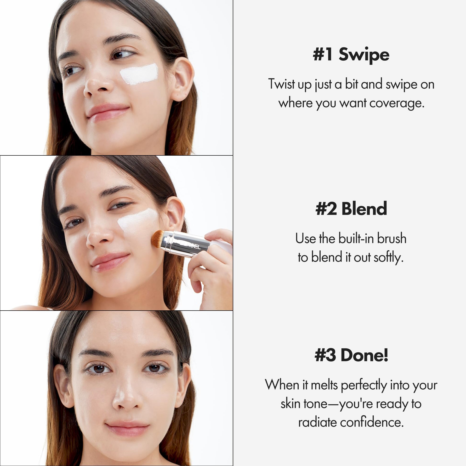 ELROEL Blanc Cover Cream Stick V White - Korean Color-Changing Foundation Stick with Volufiline - Medium to Full Coverage Dewy Finish Base Makeup - Dual-Ended with Detachable Brush (202 Natural) ELROEL uk supplements
