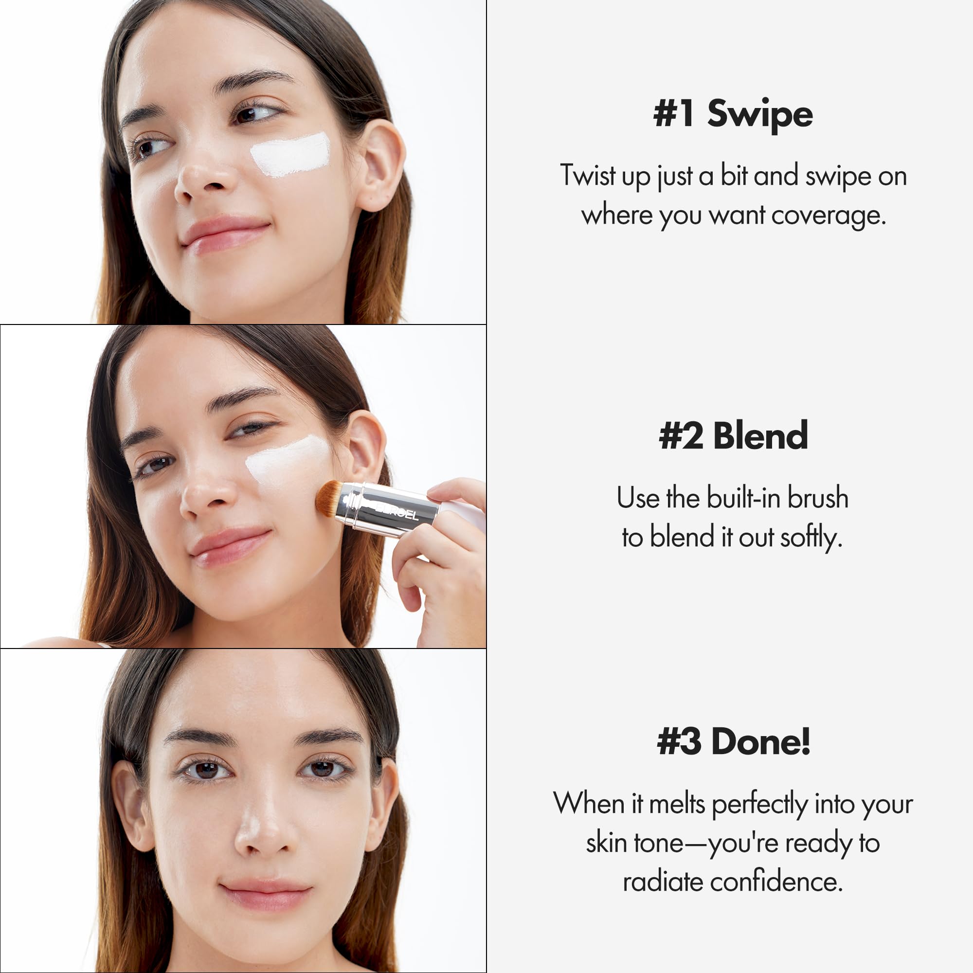 ELROEL Blanc Cover Cream Stick V White - Korean Color-Changing Foundation Stick with Volufiline - Medium to Full Coverage Dewy Finish Base Makeup - Dual-Ended with Detachable Brush (202 Natural) ELROEL uk supplements