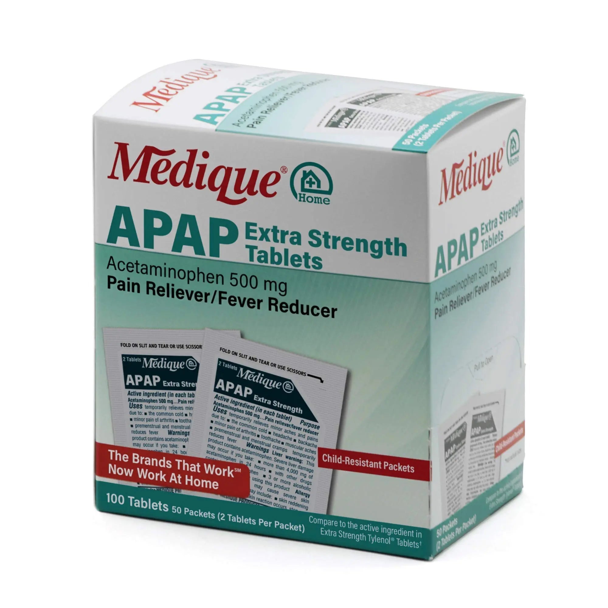 Medique @ Home 70433 Extra Strength APAP Tablets, Non-Aspirin, 50 Packets (2 Tablets per Packet) Total-100 Count Medique uk supplements