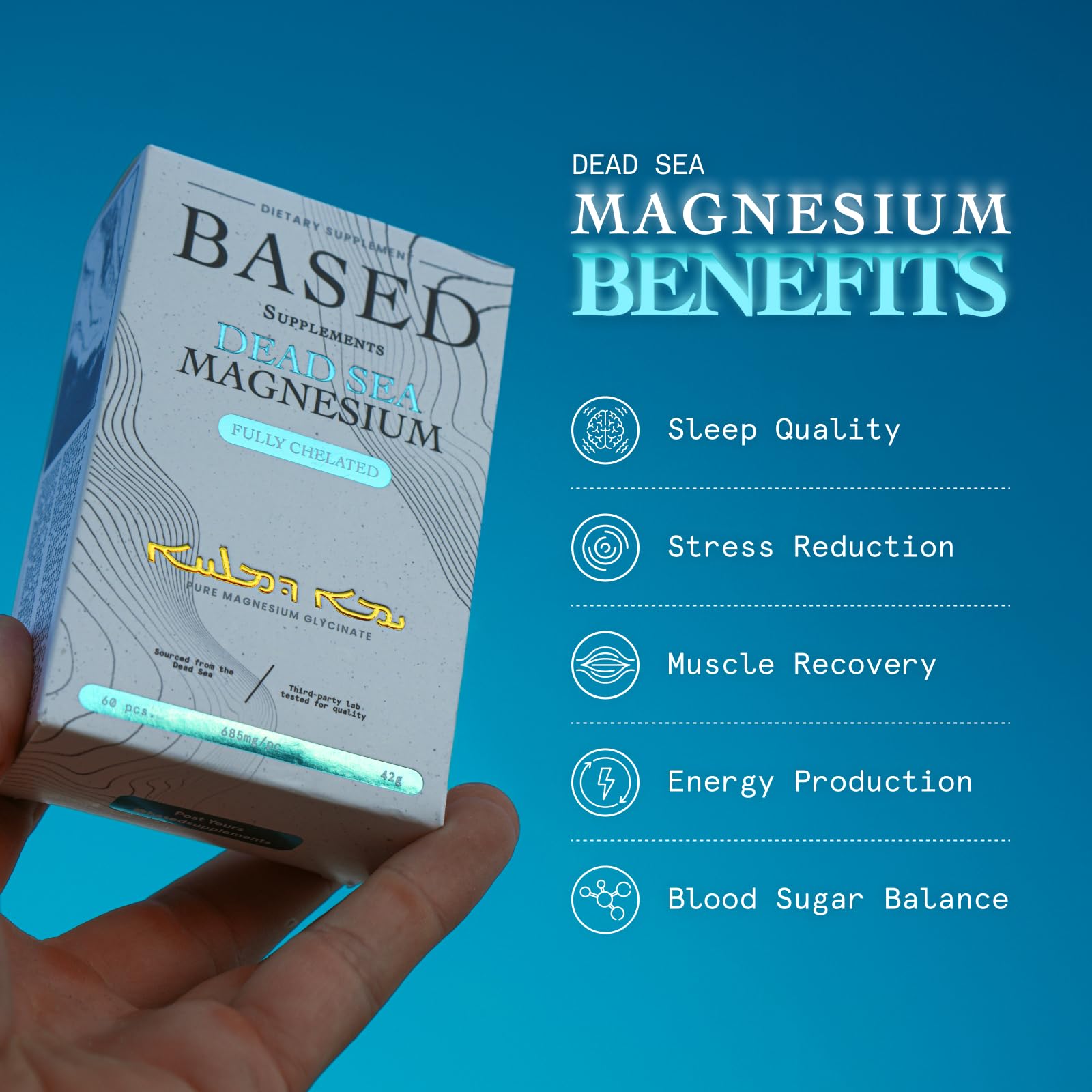 Based Dead Sea Magnesium | Pure Magnesium Glycinate | Support Stress Relief, Sleep, Heart Health, Nerves, Muscles, and Metabolism | 60 Capsules Based Supplements uk supplements