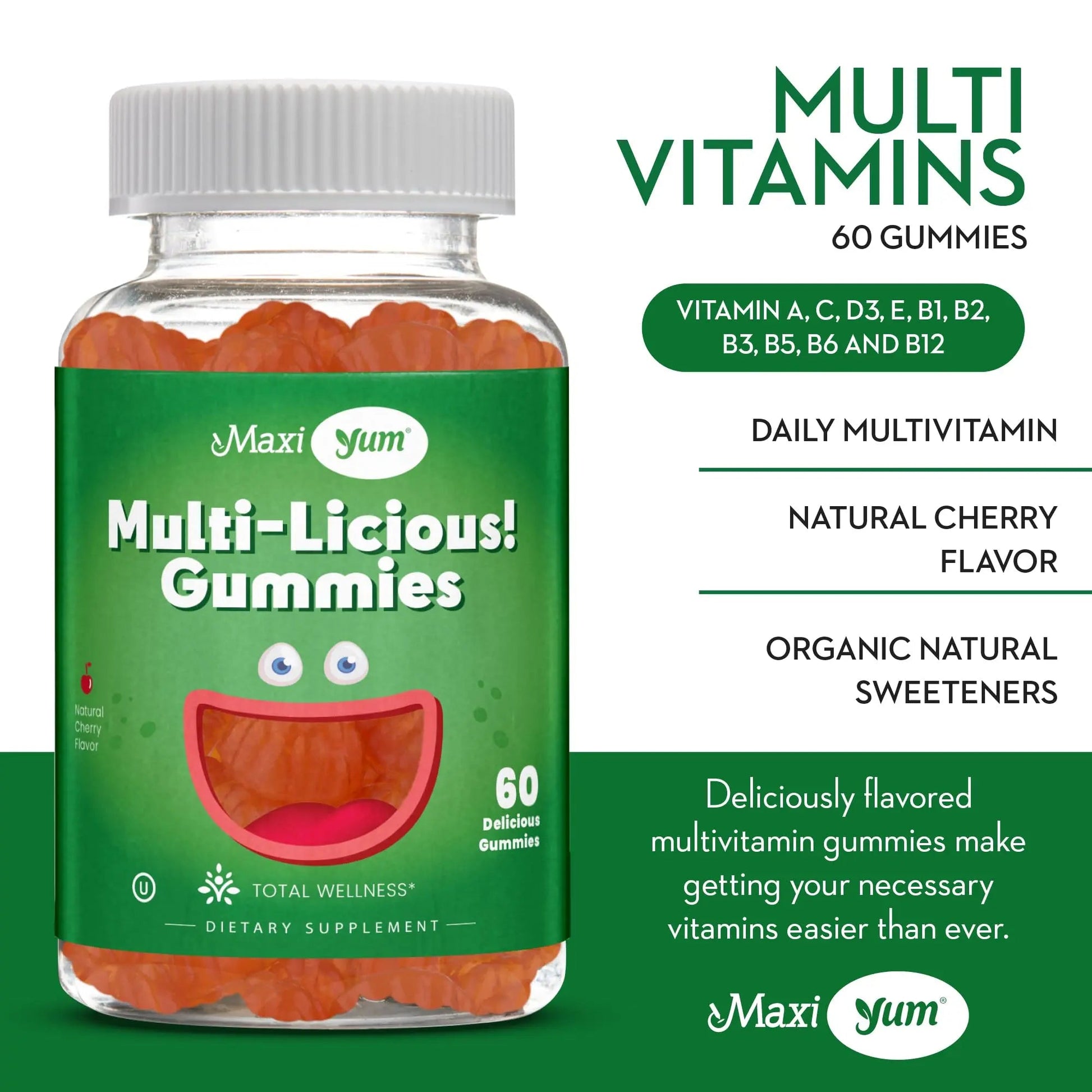 Maxi Health Multivitamin Gummies Vitamins for Adults & Kids - Cherry Flavored Gummy Multivitamins - 60 Vitamin Gummies for Women and Men Maxi Health uk supplements