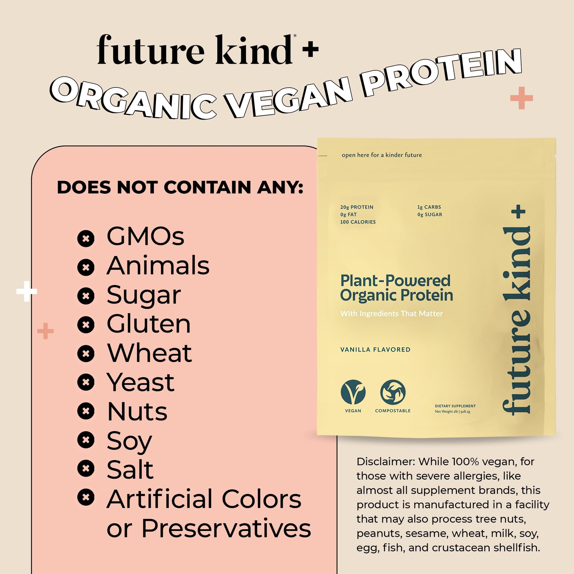 Future Kind Vegan Protein Powder, Vanilla, Pea Plant Protein for Lean Muscle with Iron & Fiber, Whey-Free, Sugar-Free, Soy-Free, Non-Dairy (34 Servings) Future Kind uk supplements