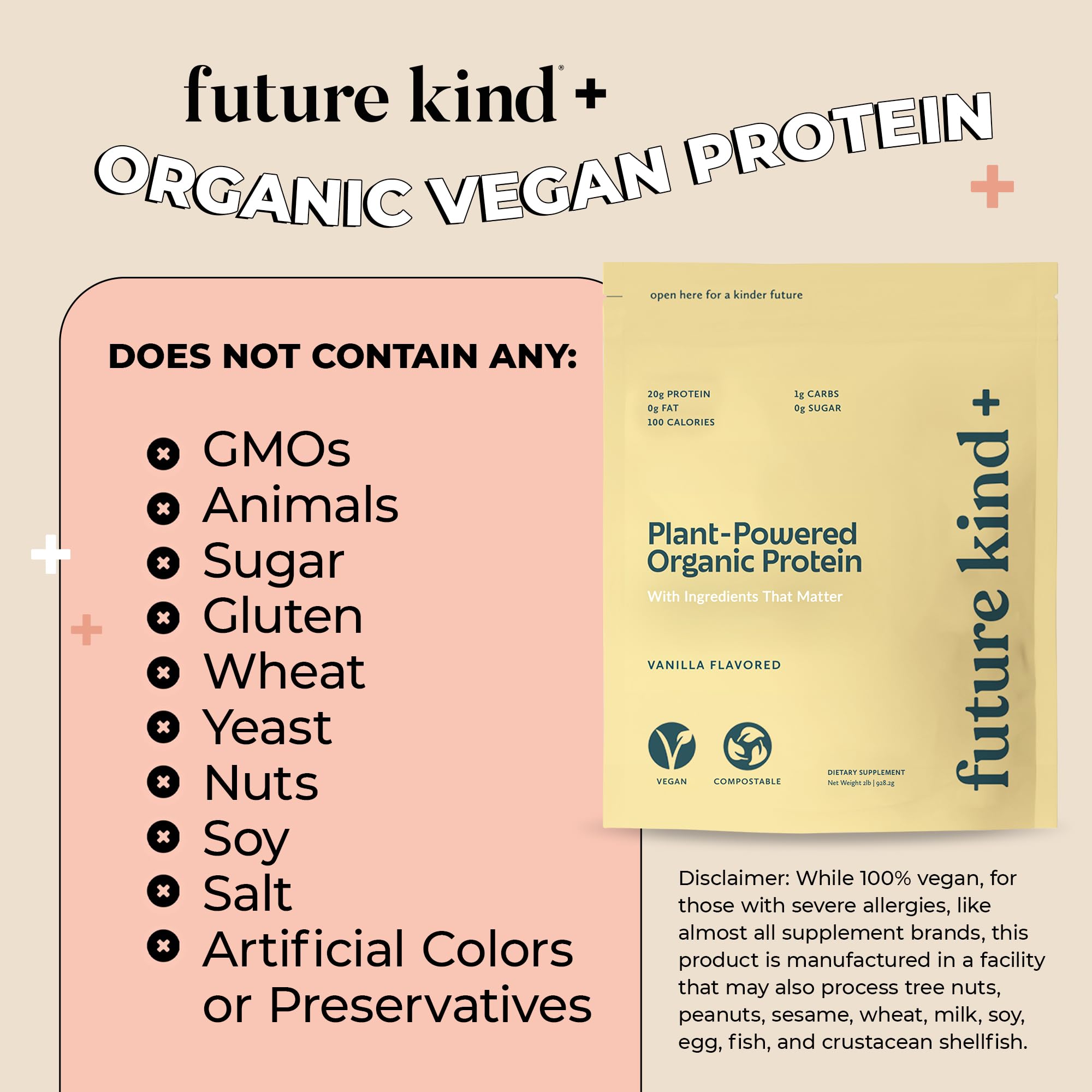 Future Kind Vegan Protein Powder, Vanilla, Pea Plant Protein for Lean Muscle with Iron & Fiber, Whey-Free, Sugar-Free, Soy-Free, Non-Dairy (34 Servings) Future Kind uk supplements