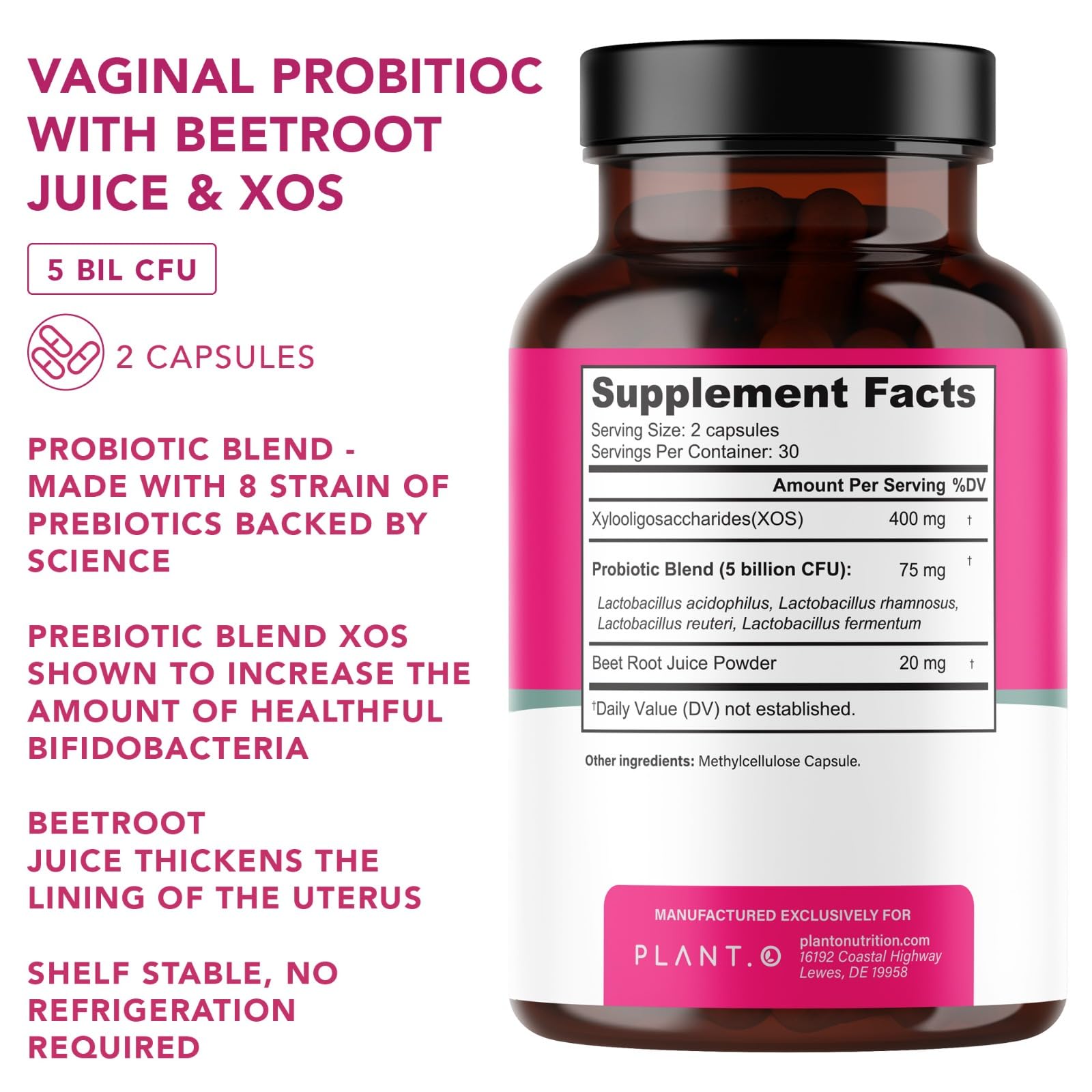 PLANT.O NUTRITION Vaginal Probiotics for Women with 4 Lactobacillus Strains Probiotic & Prebiotic Blend PLANT.O NUTRITION uk supplements