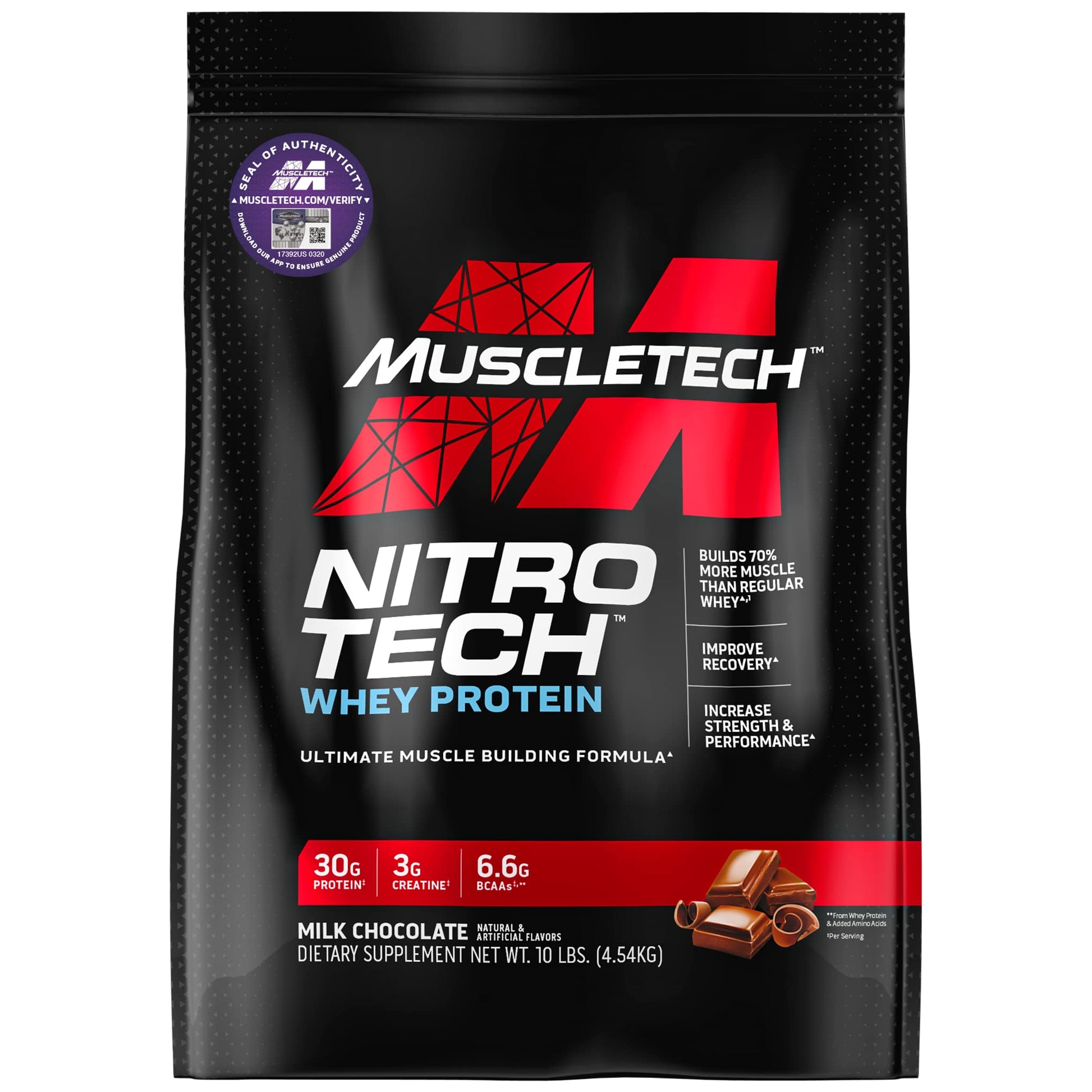 Muscletech Whey Protein Powder (Milk Chocolate, 10 Pound) - Nitro-Tech Muscle Building MuscleTech uk supplements