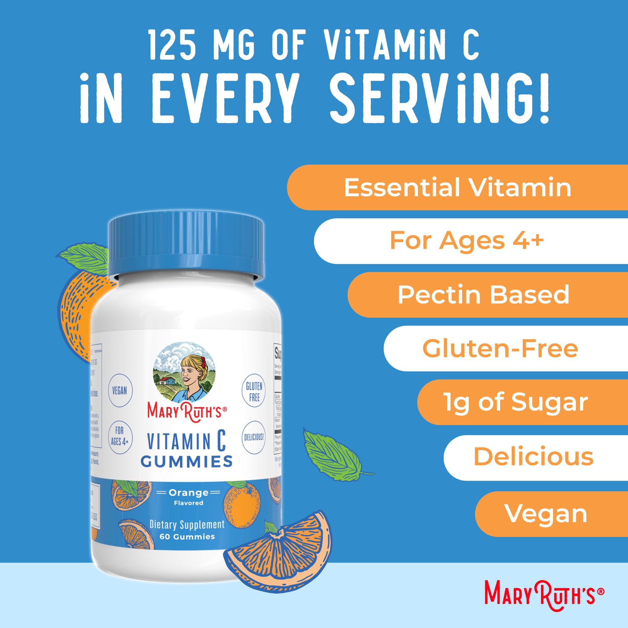 MaryRuth Organics Vegan Vitamin C Gummies | 2 Month Supply | Immune Support Supplement for Adults & Kids | Chewable Vitamin C Gummy Vitamins | Non-GMO | Pectin Based | 60 Count MARYRUTH'S uk supplements