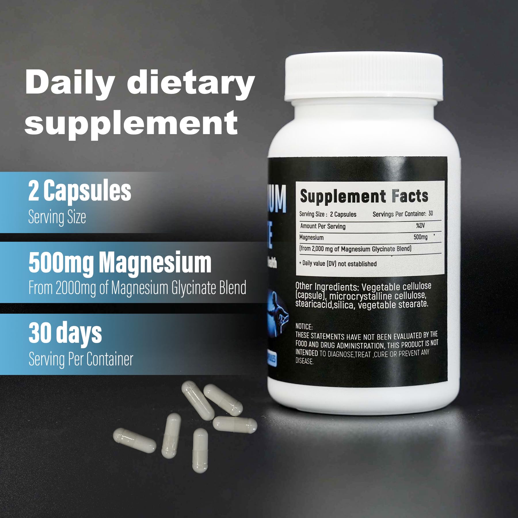 Laicuherb Magnesium Capsules for Bone and Muscle Health, 500 mg Magnesium Supplement, 60 Count, Vegetarian Capsules Laicuherb uk supplements