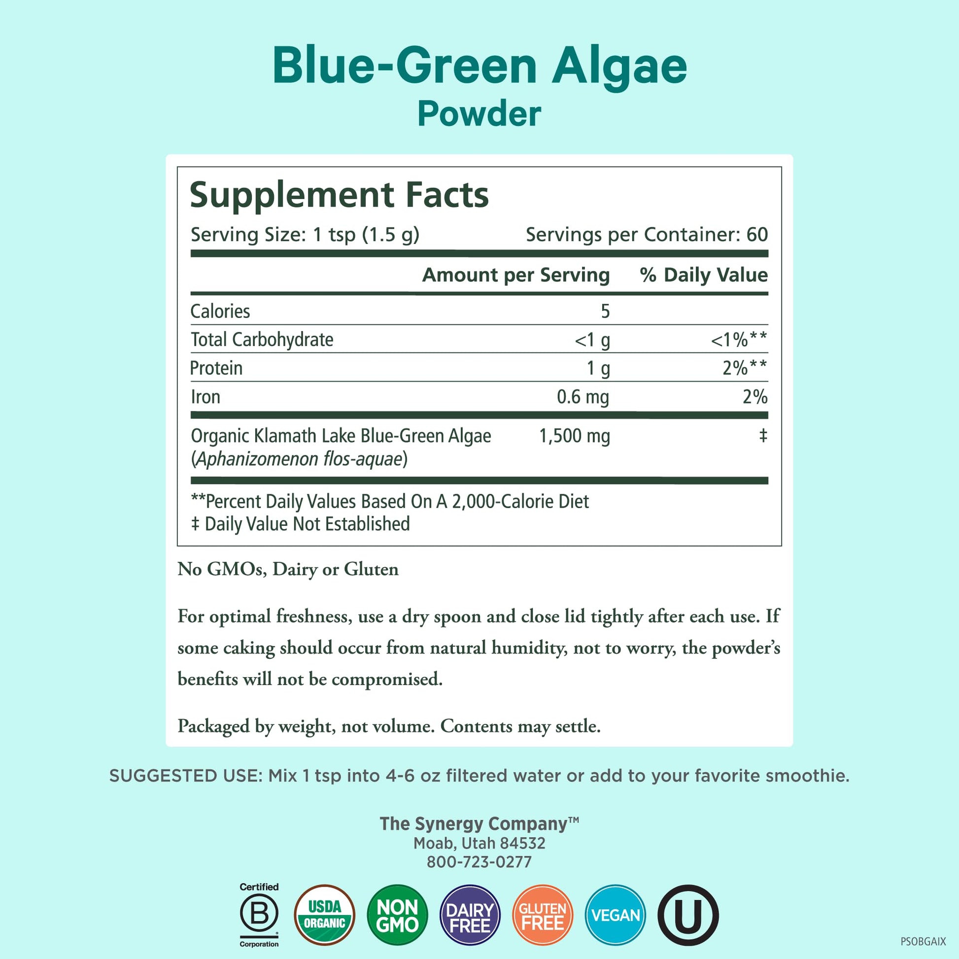 PURE SYNERGY Blue-Green Algae Powder | Superfood Powder with Chlorophyll | Organic AFA Blue Green Algae Supplement | Supports Energy, Mental Clarity, and Detoxification (3.2 oz.) PURE SYNERGY uk supplements
