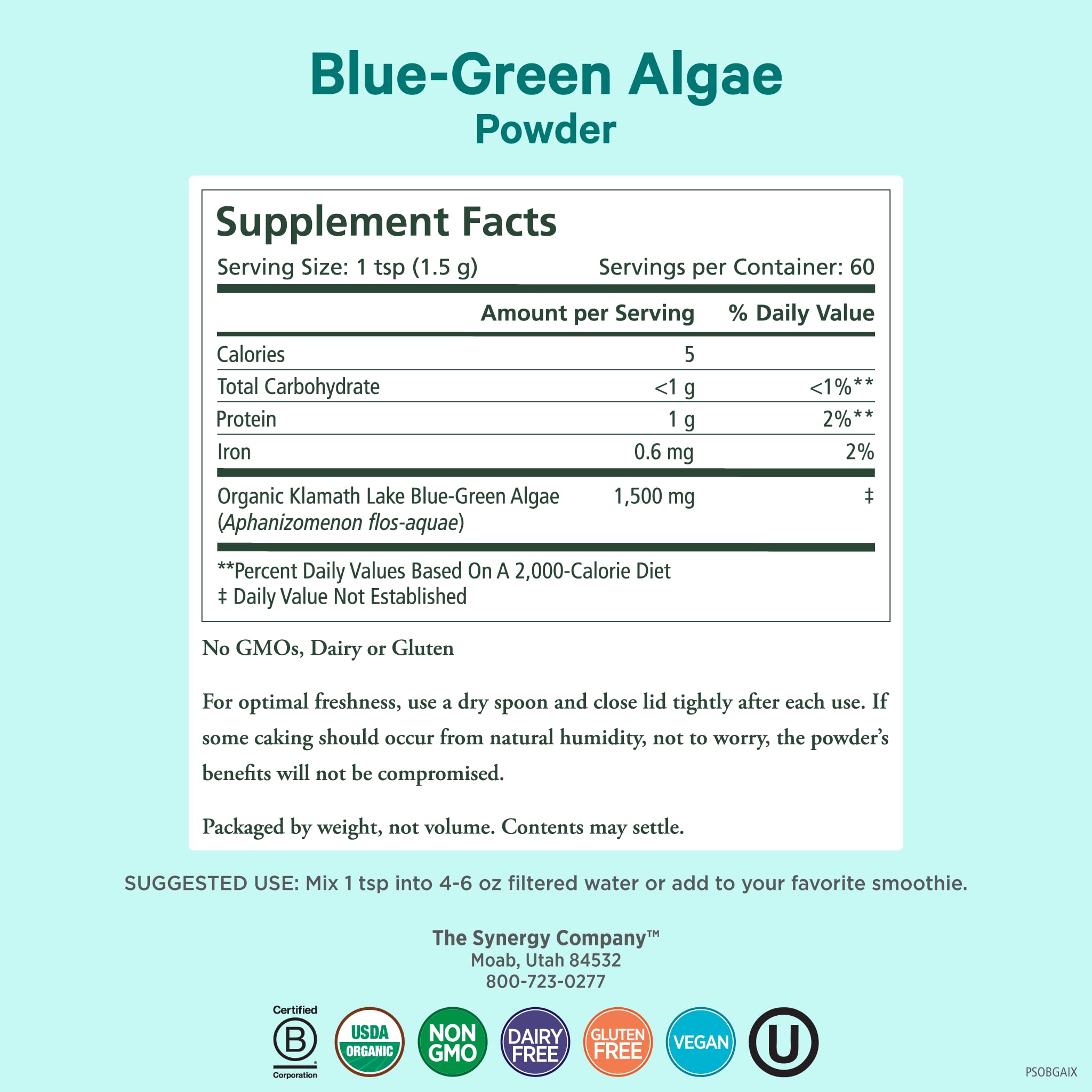 PURE SYNERGY Blue-Green Algae Powder | Superfood Powder with Chlorophyll | Organic AFA Blue Green Algae Supplement | Supports Energy, Mental Clarity, and Detoxification (3.2 oz.) PURE SYNERGY uk supplements