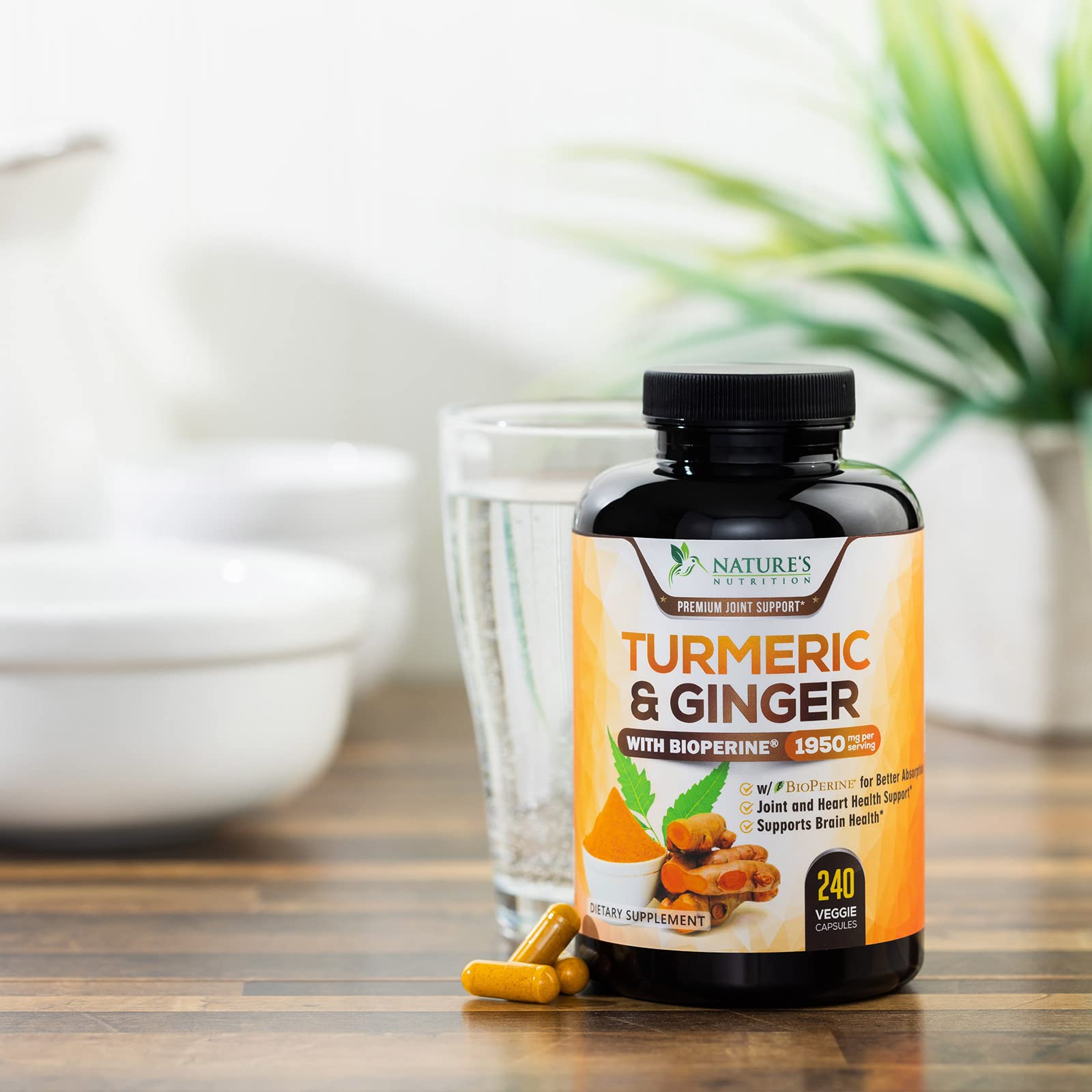 Turmeric Curcumin with BioPerine & Ginger 95% Standardized Curcuminoids 1950mg Nature's Nutrition uk supplements