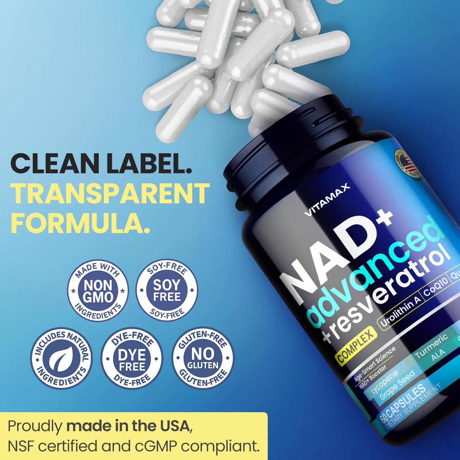 Liposomal NAD+ Supplement Extra Strength | Urolithin A, Resveratrol, CoQ10 - Women & Men - ALA, Green Tea, Quercetin, Lycopene | High Purity, Energy & Regeneration - Made in USA – 60ct Vitamax uk supplements
