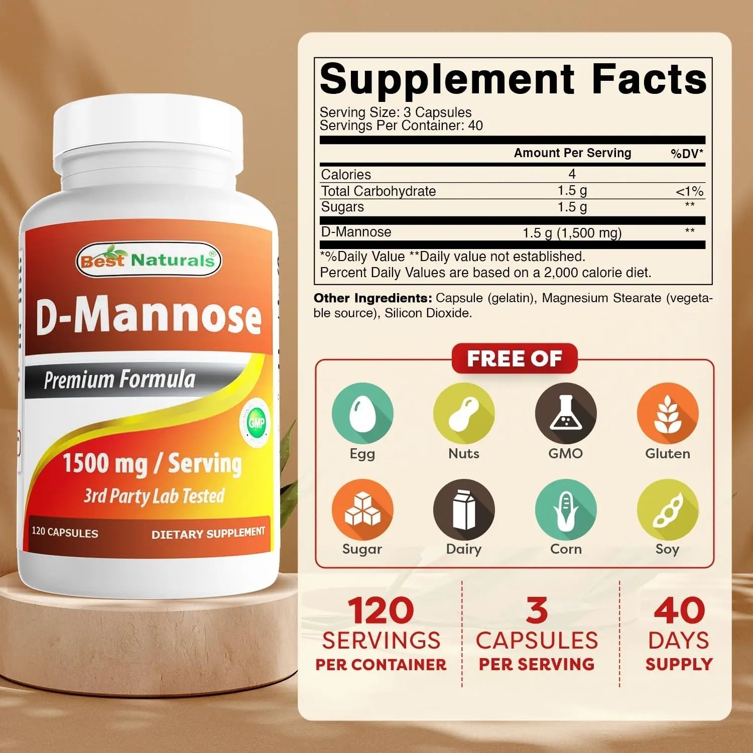 Best Naturals D-Mannose Capsules - Urinary Tract Cleanse Supplement 1500mg/Serving - 120 Count Best Naturals uk supplements