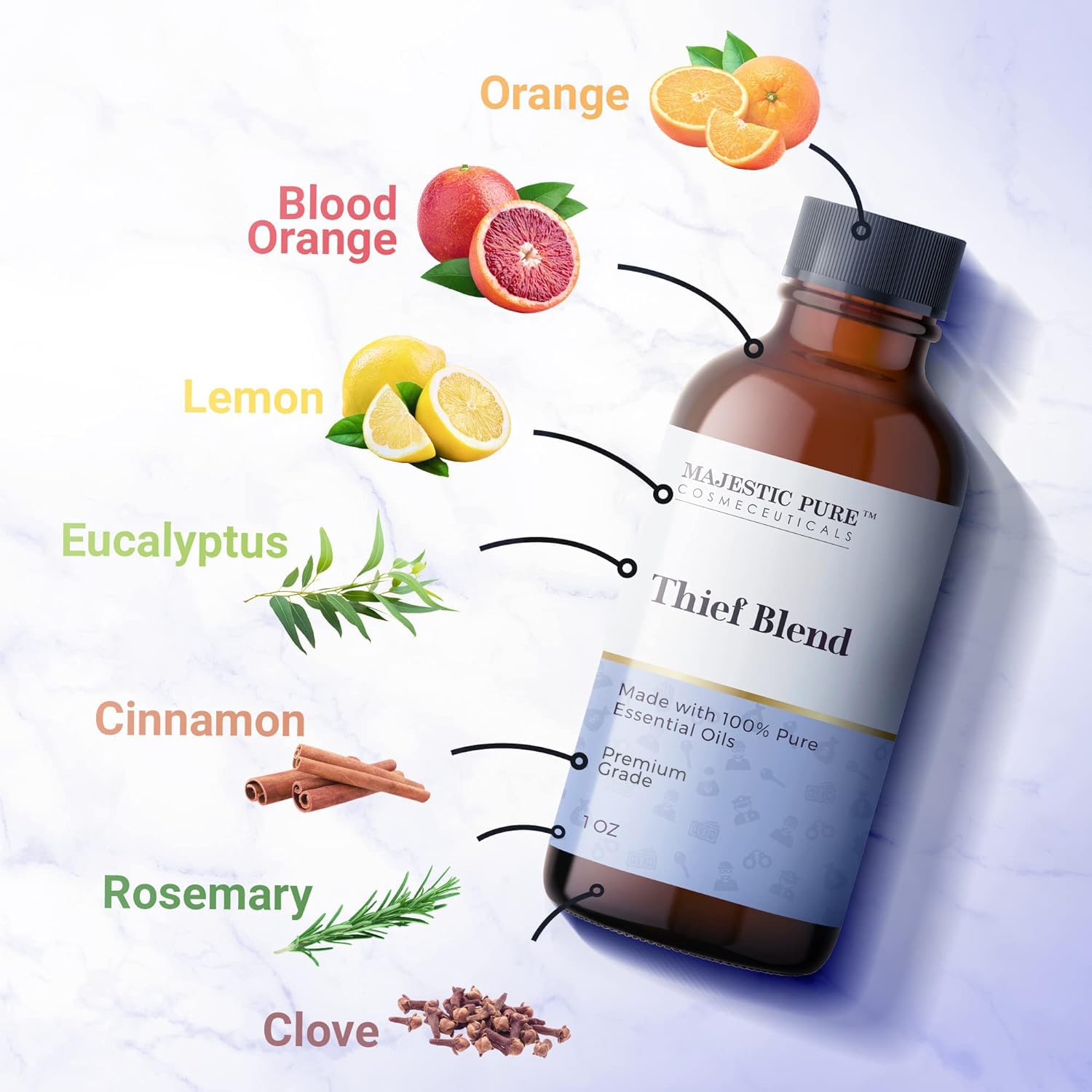 Majestic Pure Thieves Essential Oil Blend | 100% Pure Premium Oil for Uplifting Mood, DIY Products MAJESTIC PURE uk supplements