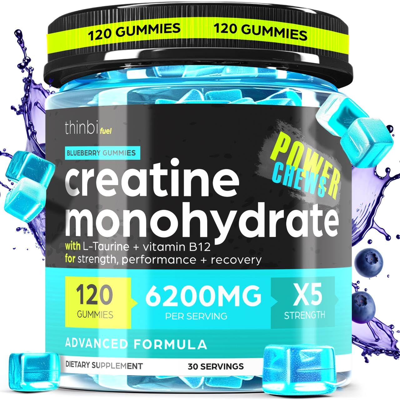 Creatine Monohydrate Gummies Complex 6200mg for Men & Women - 120 Gummies Advanced Formula W/L-Taurine + Vitamin B12 for Muscle Strength, Muscle Builder, Energy Boost Thinbi uk supplements