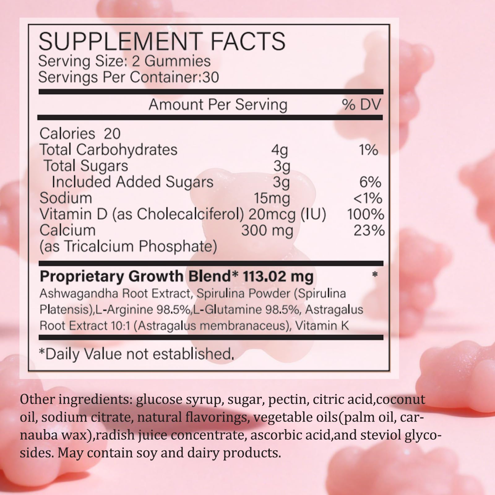 ZYGCDZ Growth Gummies for Kids & Teens - Natural Height Support with Vitamin D3, K2, Calcium & Ashwagandha - Bone Strength Supplement for Picky Eaters Ages 5+ (Watermelon Flavor) (1) ZYGCDZ uk supplements
